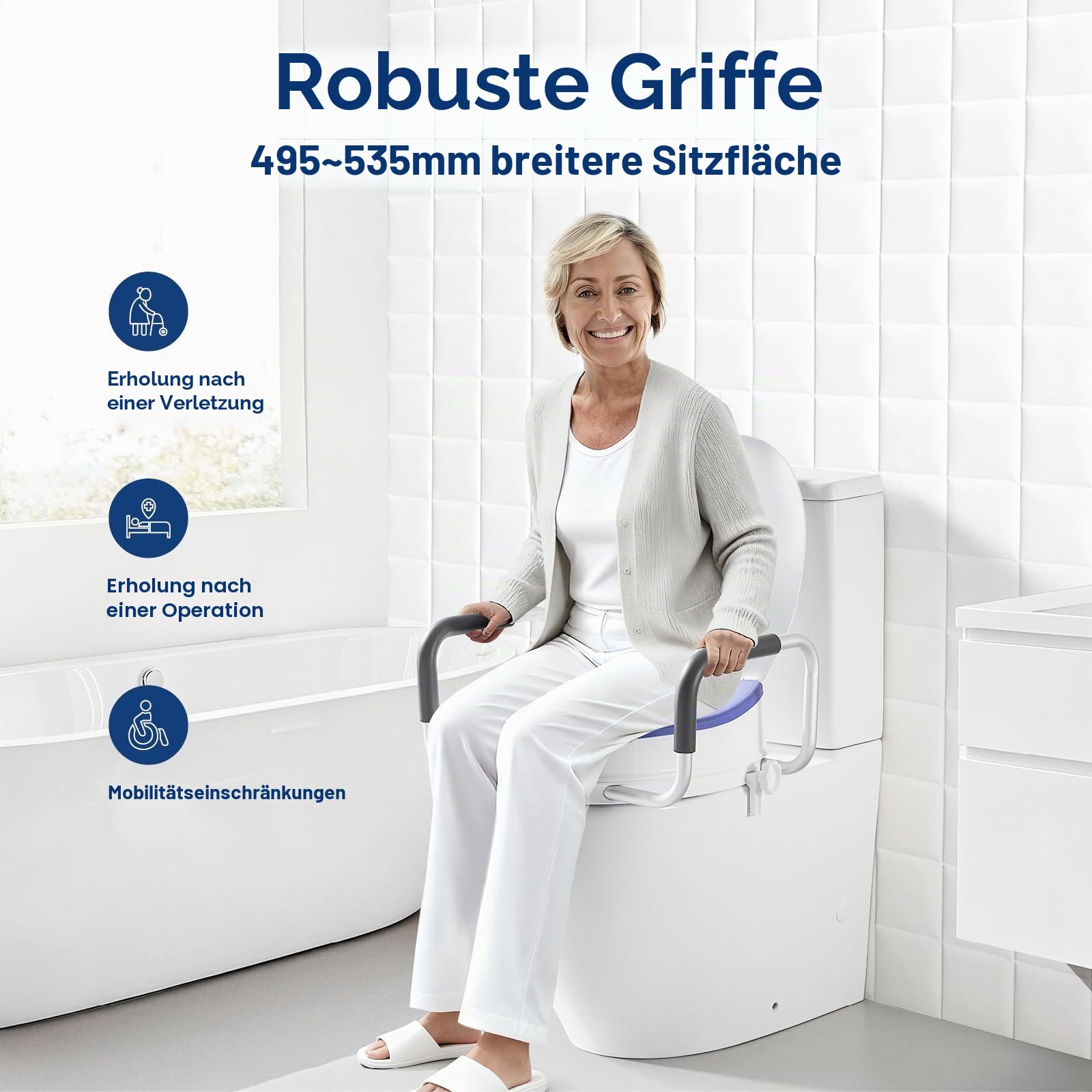 Toilettensitzerhöhung für Erwachsene mit Armlehnen und Deckel, erhöhter Toilettensitz für Erwachsene, WC-Sitz mit Deckel, Toilette nach Operation (N1FYT16)