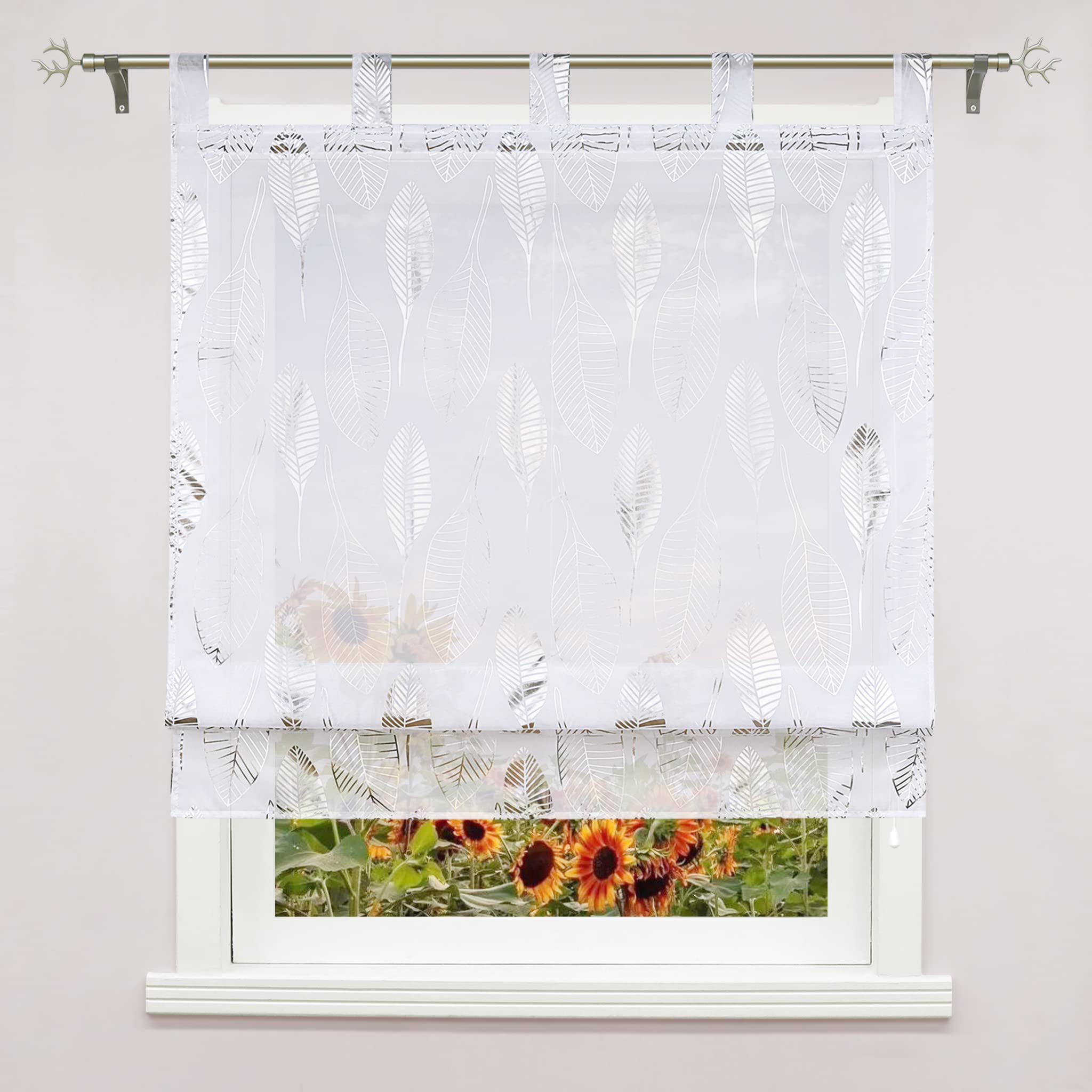 Daliena Raffrollo Küchengardine Mit Blumenmuster - Weißes Spitzenrollo 70x100cm