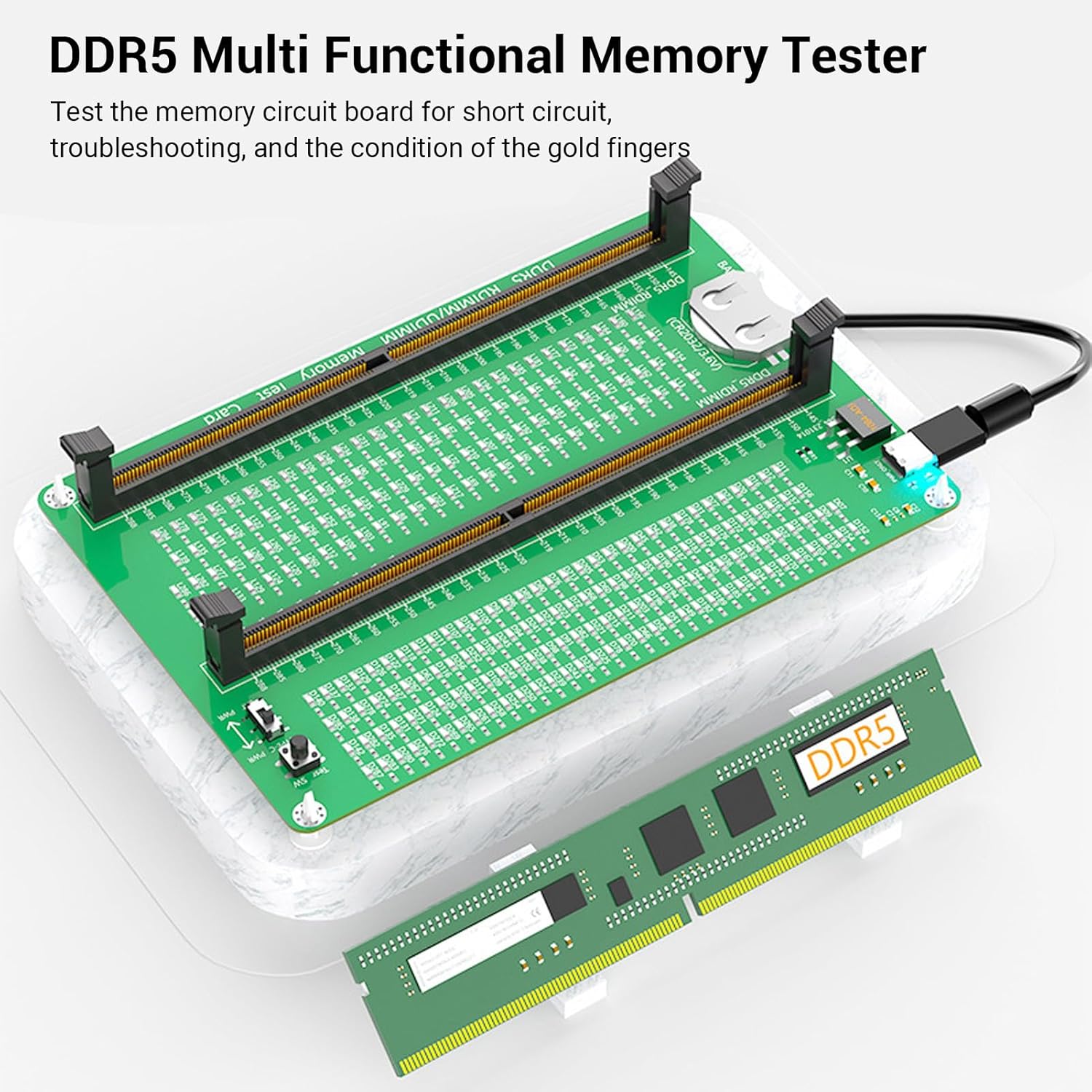 DDR5 Memory Tester, DDR5UDMM DDR5RDIMM Tester Card with LED Light, for Fixing Desktop and Server Computers