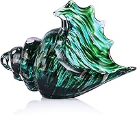Hand Blown Green Glass Conch Statue - Coastal Sea Shell Art Decor for Beach Room, Coffee Table, TV Stand & Dining Centerpiece