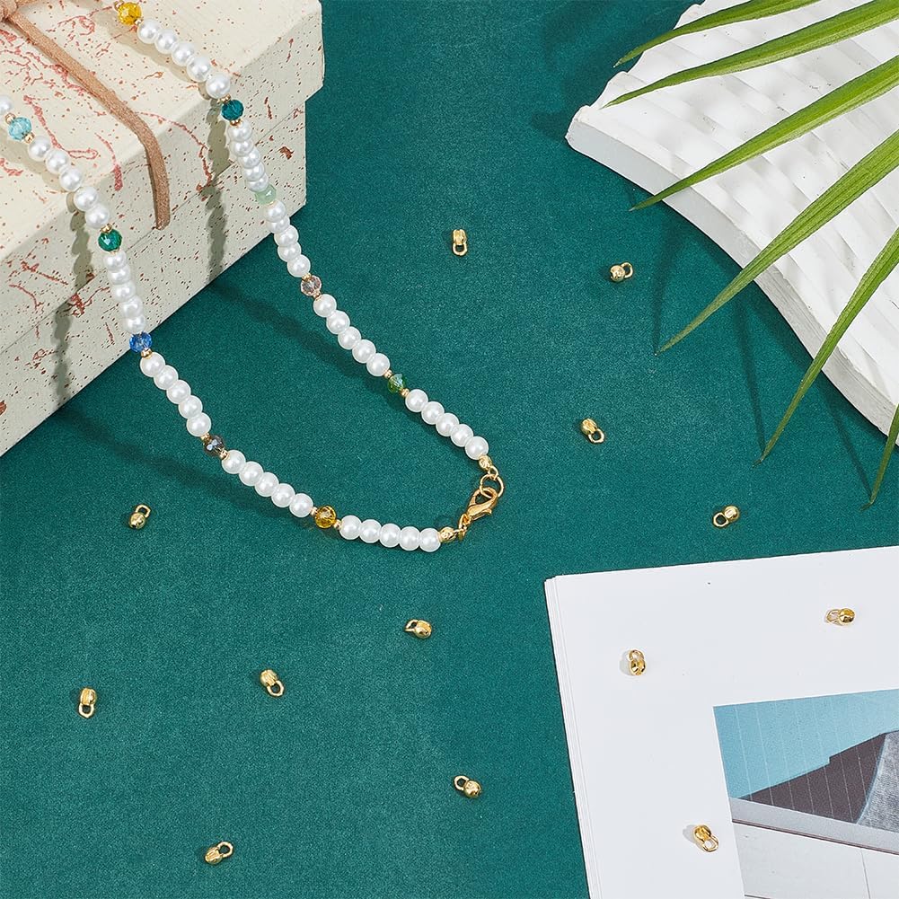 BENECREAT 20Pcs 925 Sterling Silver Crimp Cover Beads, 5x3.2mm Round Golden Bead Tips Calotte Ends, Clamshell Knot Cover for Jewelry Making DIY Findings Crafts, Hole: 3mm - Image 5