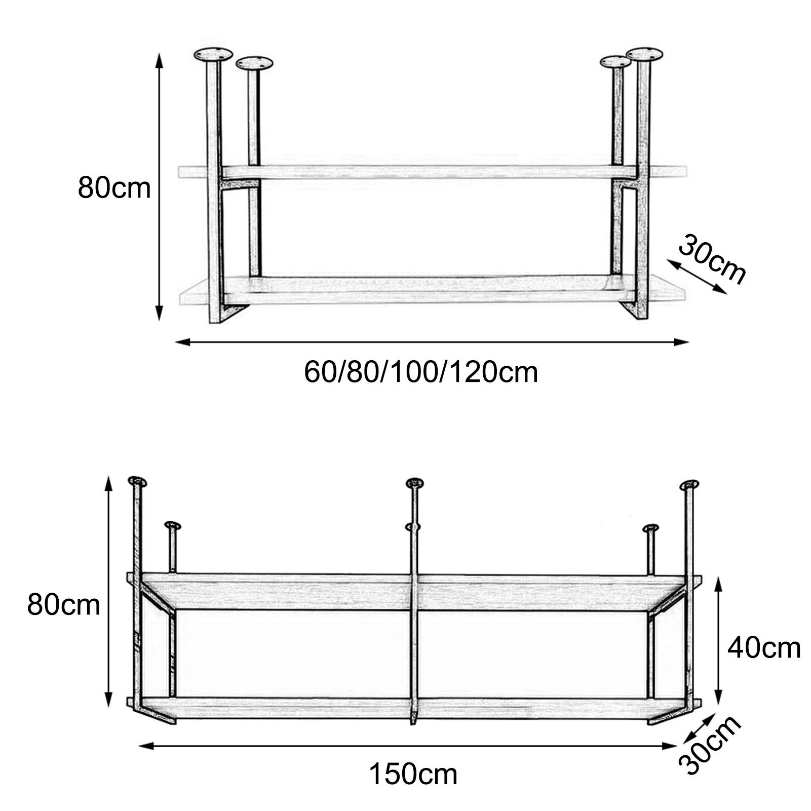 HDDNMLOH Ceiling Mount Pot Rack with Wine Rack Hanging Shelf Organizer for Kitchen Storage Wooden and Metal White 150×30×80cm