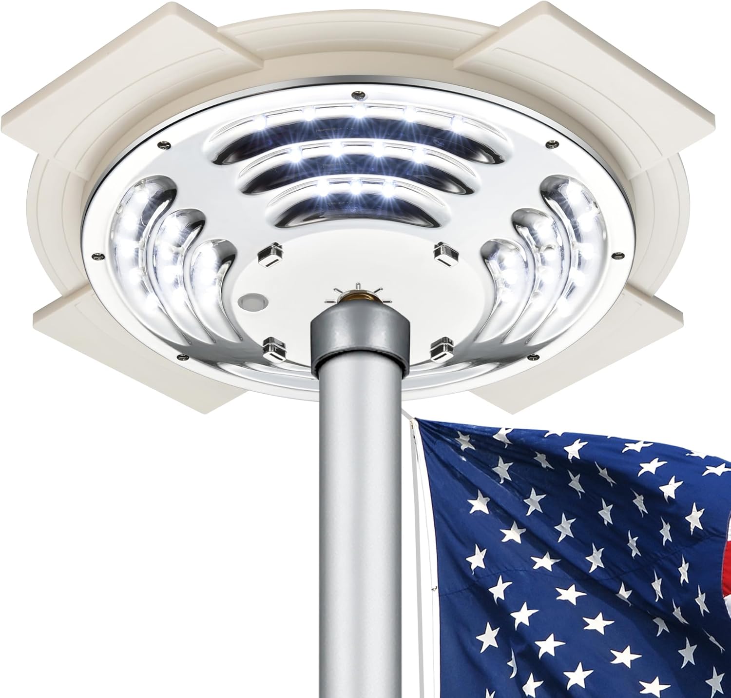 Flag Pole Light Solar Powered, High-Lumen Lucky 4-Leaf Clover Flagpole Solar Light for 15-30 Ft Outdoor Flagpoles, 48 LED for 100% Coverage, Up to 16H Dusk-to-Dawn Auto On/Off, IP65 Waterproof