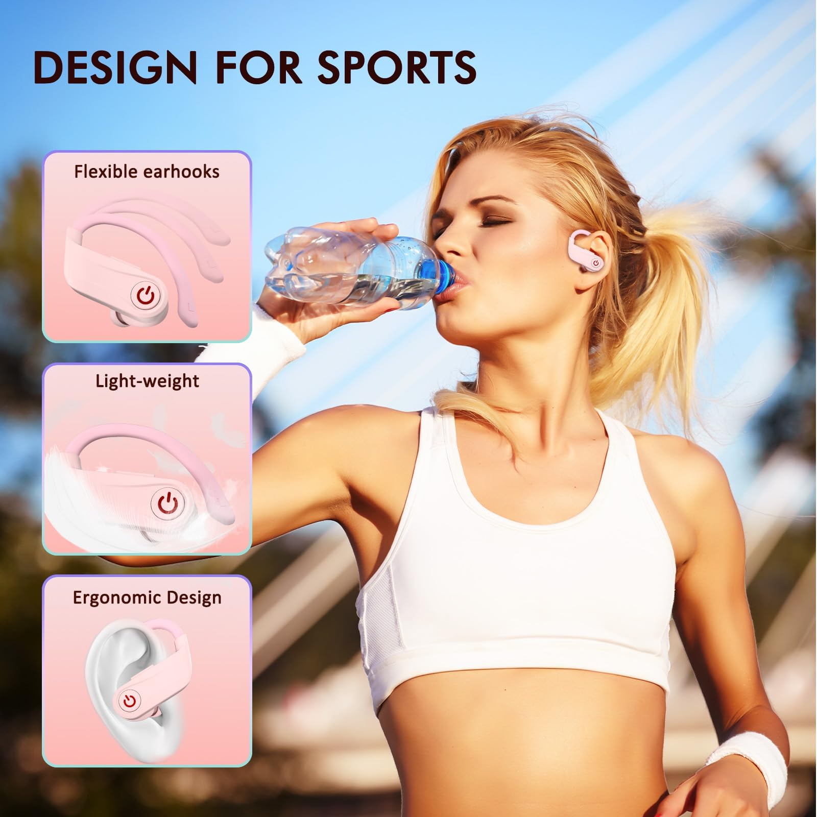 120 Ore Cuffie Bluetooth 6.1 Sport, Auricolari Bluetooth (Rosa Chiaro | HiFi Stereo Cuffiette per Running, Cancellazione Rumore 4 HD Mics,IP7 Impermeabili , Cuffie In Ear Senza Fili LED Display