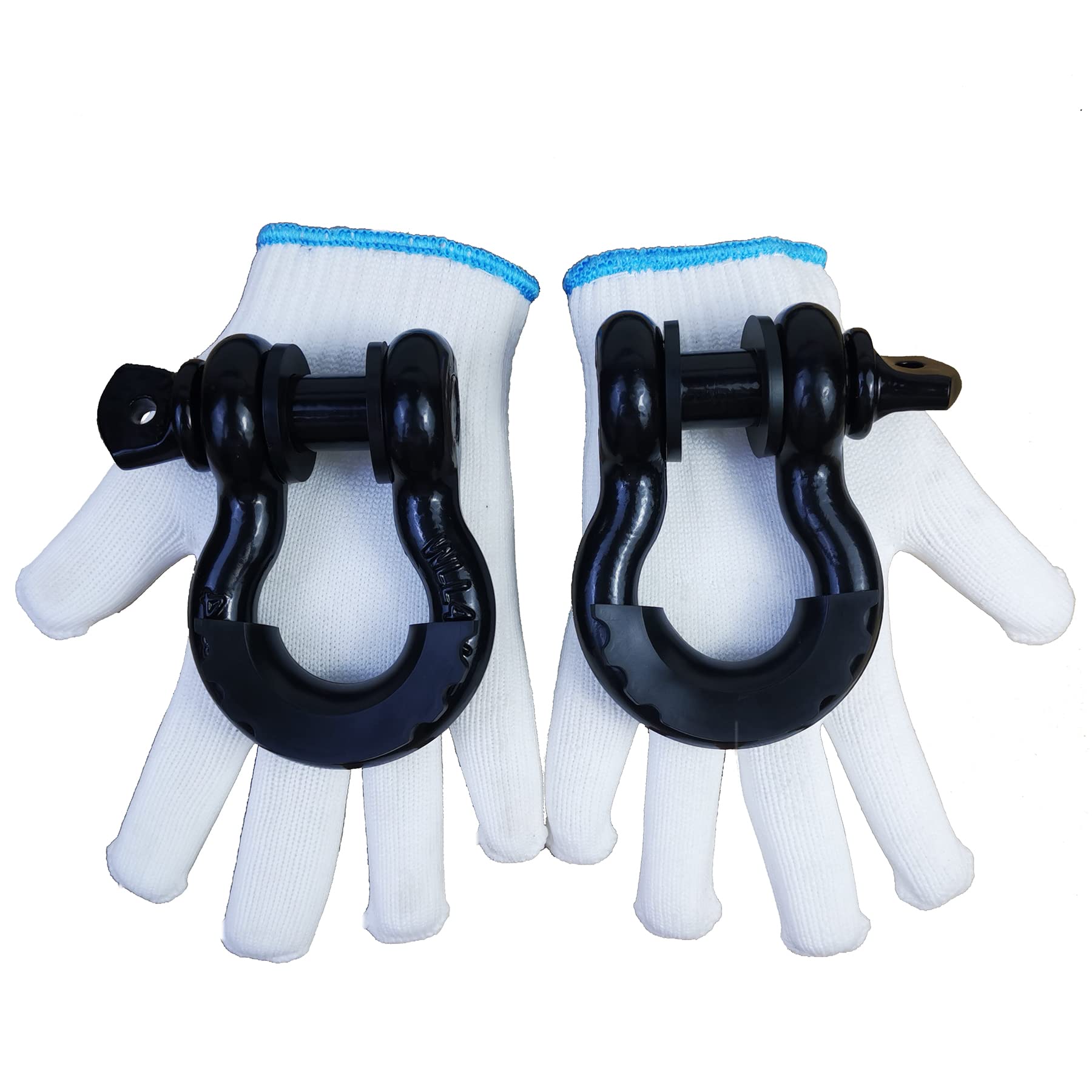 Acando Pack of 2 Black Powder Coated 3/4 D Ring Shackles with Gloves Bundle with Black Shackle Isolator to Protect Your Tow Shackles and Bumper Reduce Rattling