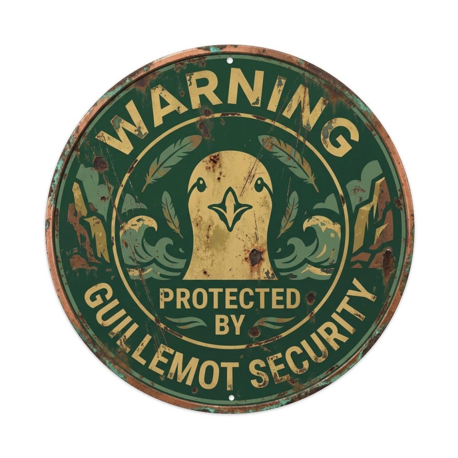 Warning Protected By Guillemot Security Seabird Metal Tin Sign
