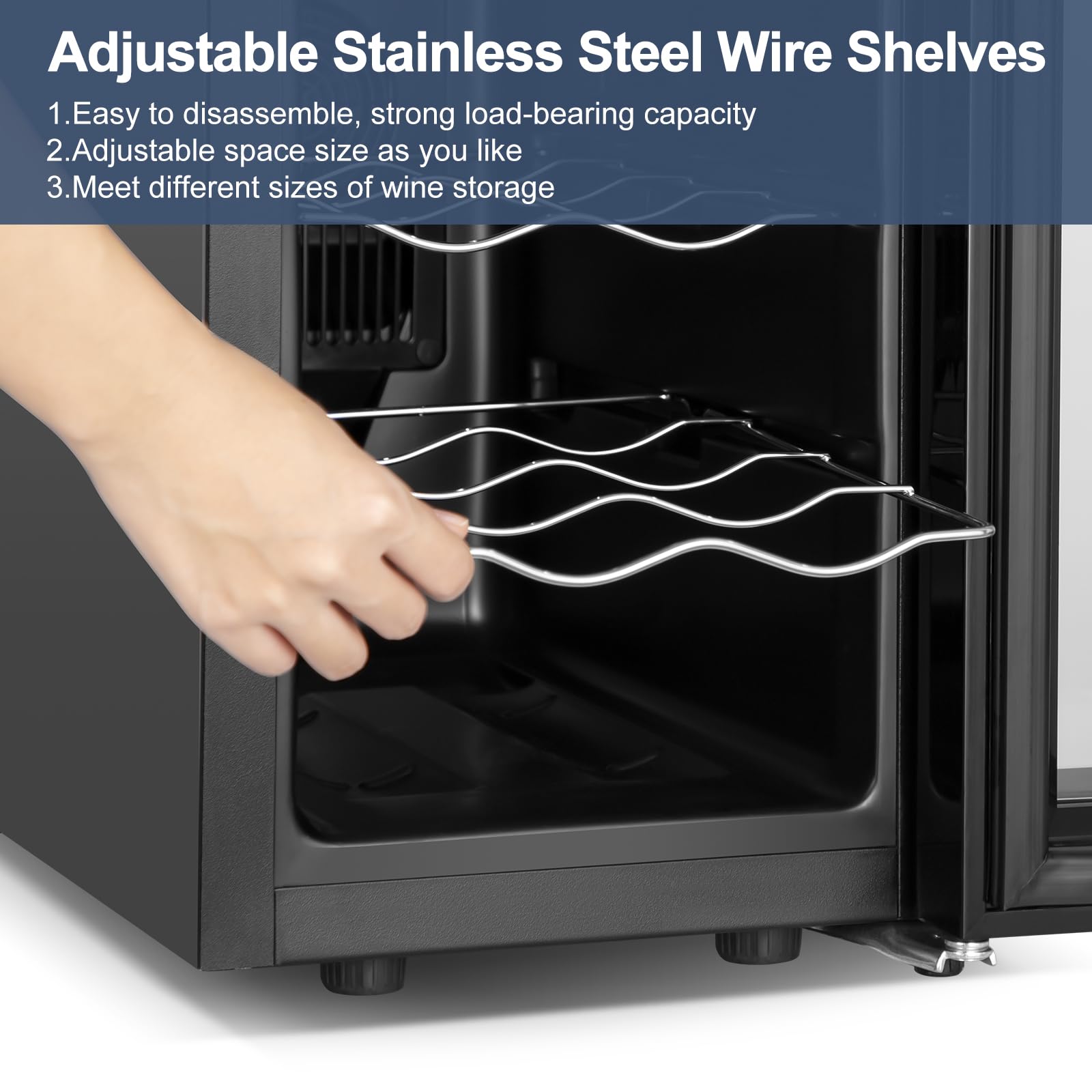 Velieta 8 Bottles Wine Cooler Refrigerator, Small Wine Fridge, Mini Wine Fridge Countertop With Glass Door Wine Cellars For Red Wine, Champagne, Dry White Wine, Sparkling Wines on Fridge.com - View 5