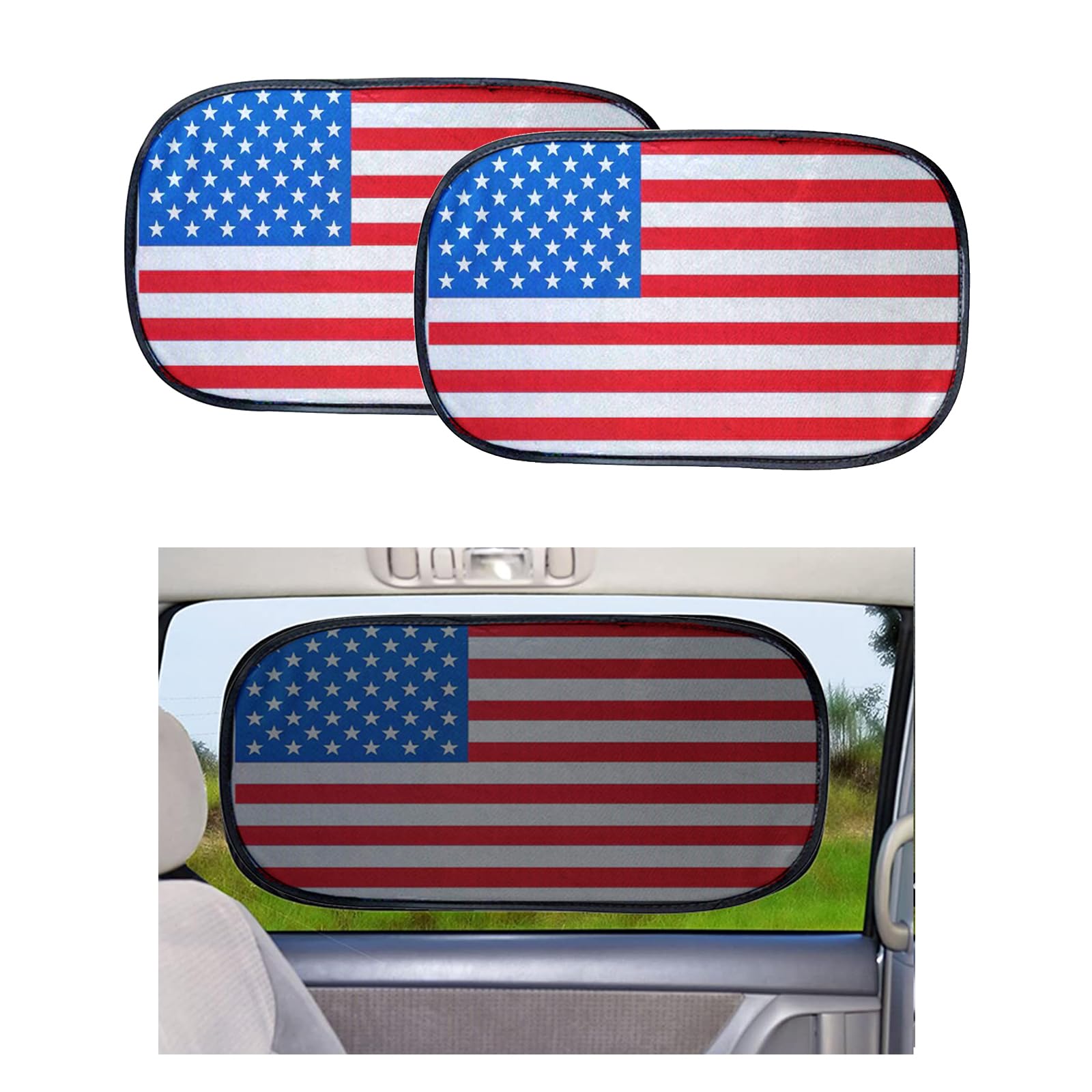 2 PCS American Flag Car Side Window Visor Shades, 20.0In x 12.2In Mesh Vehicle Window Protective Accessories, Universal Automotive Side Window UV Rays Protection for SUVs Trucks Cars (Red)