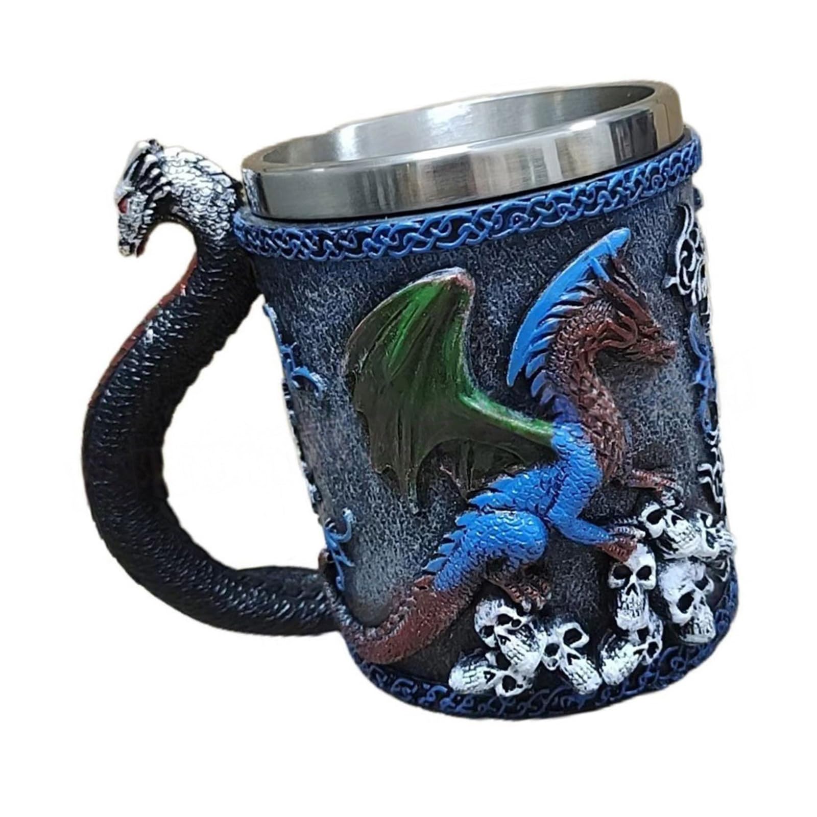 Tsophreniq Blue Drinking Cup With Stainless Steel Liner Dragon Statue Mug Gothics Coffee Drinkware For Themed Parties Use Artistic Dragon Drinking Cup