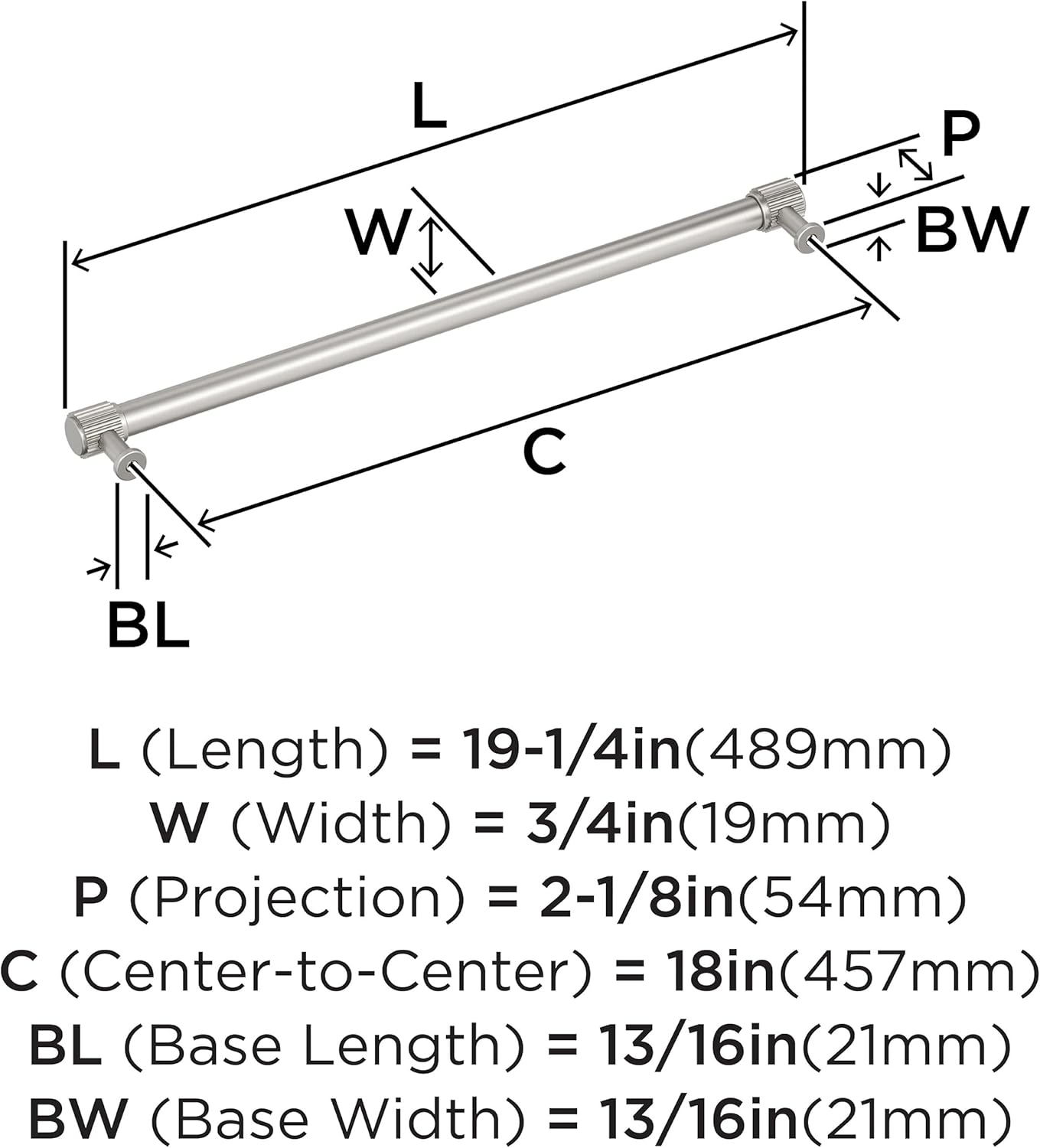 Amerock Farewind 18 inch (457mm) Center-to-Center Satin Nickel Appliance Pull, BP37811G10