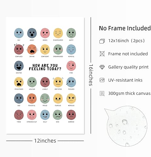 Miniatura 2 de Cuadro de sentimientos para pared, lienzo de emociones tranquilas, decoración de pared para niños, impresiones de salud mental, arte de pared,