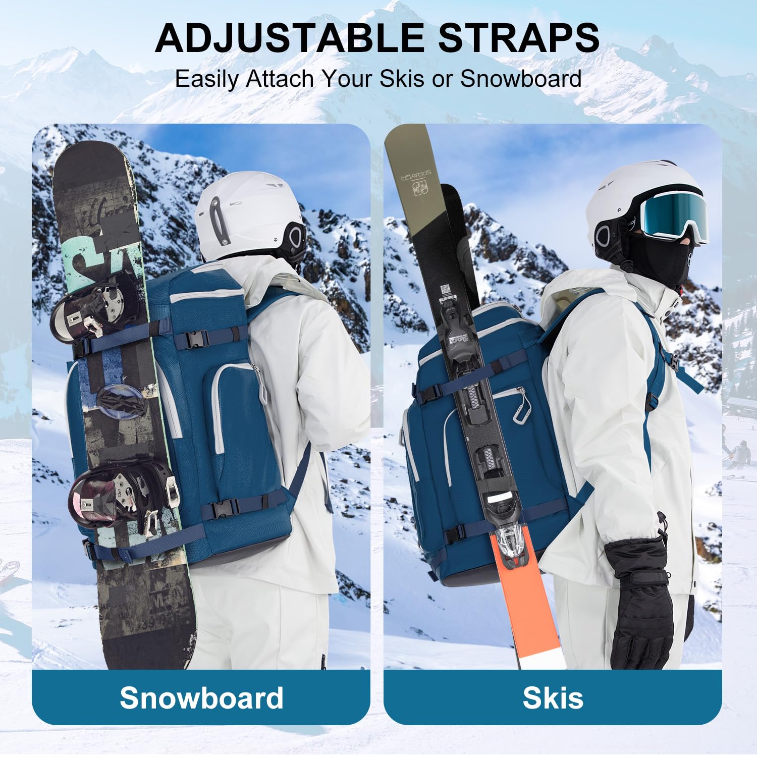 Mochila para Botas de Esquí 65L con Compartimento para Casco, Snowboard