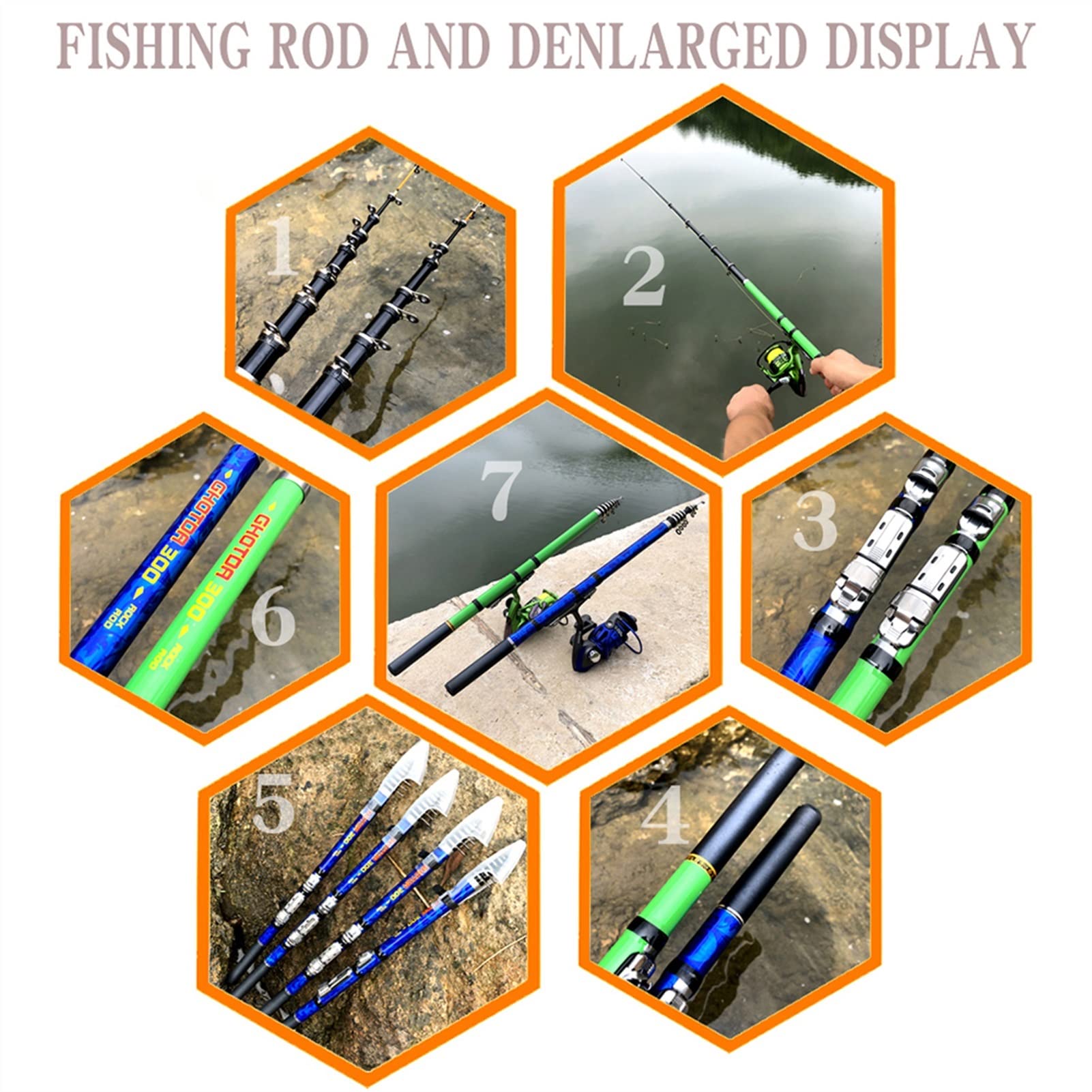 Wędki wędkarskie Combo Rock Fishing Rod Spinning Reel Spinning Reel Ultralight Combo For Travel Boat Przenośna wędka (Kolor: Niebieski, Rozmiar: