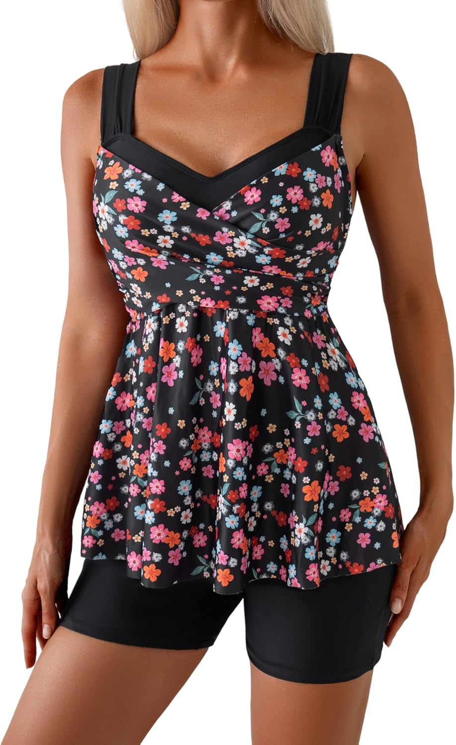 B2prity Tankini Swimsuits for Women Tummy Control Two Piece Modest Bathing Suits Floral Skirt Top with Boyshorts