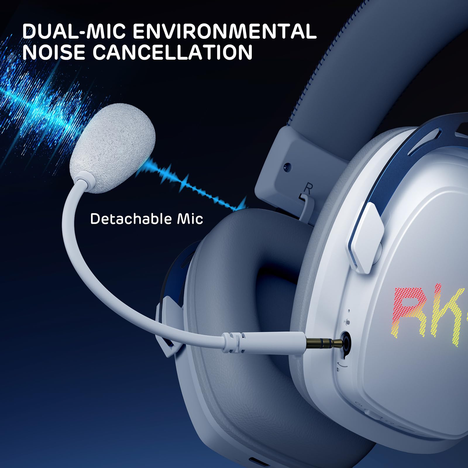 RK ROYAL KLUDGE HG103 - Auriculares para juegos, 2.4 GHz/BT/con cable, color blanco