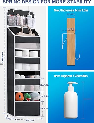 Miniatura 5 de Paquete de 2 organizadores para colgar sobre la puerta, organizador de almacenamiento colgante de 5 estantes con ventana transparente, 4 bolsillos