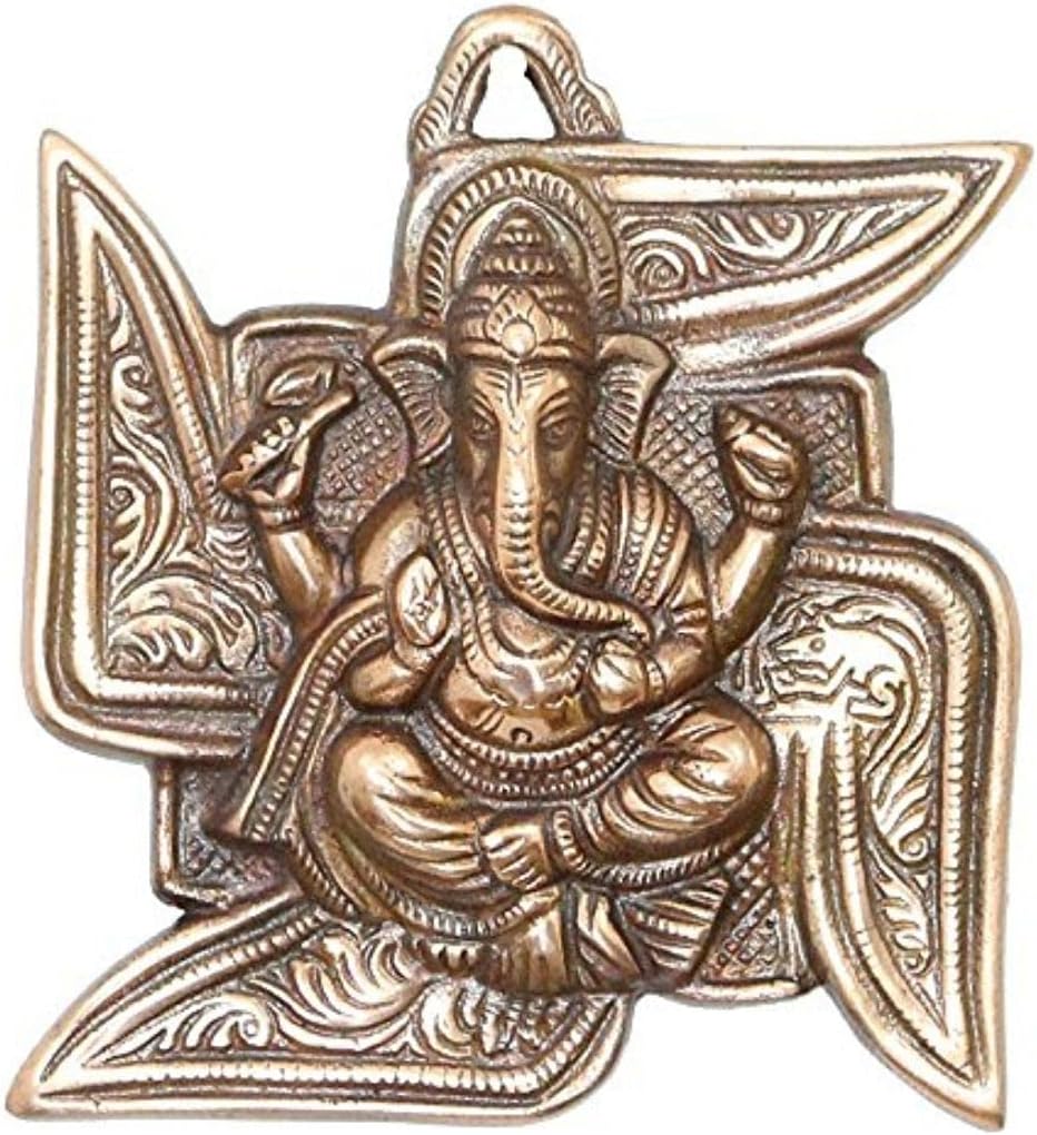 The Online Shop Lord Ganesh Wall Hanging Ganpati Seated On Swastik (Copper | 6 Inch) for Home & Temple Decor, Religious Decor, Good Luck Gift for New Beginnings, Hindu Elephant God