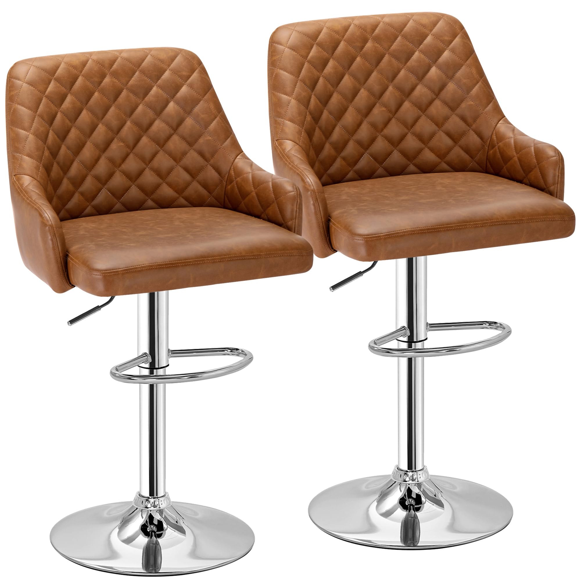 VECELO Adjustable Bar Stools Set of 2, Bar Height Stools for Kitchen Counter,Brown