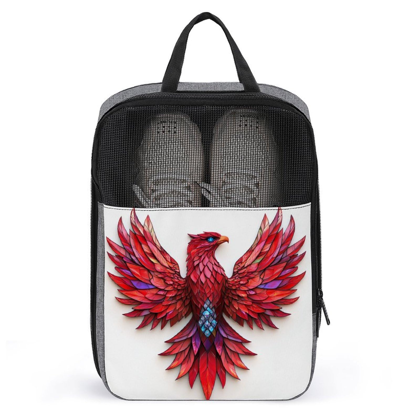 Stained Glass A Red Phoenix Shoe Bag for Travel Daily Use Anti-dust Storage Carrier Golf Shoe Pouch