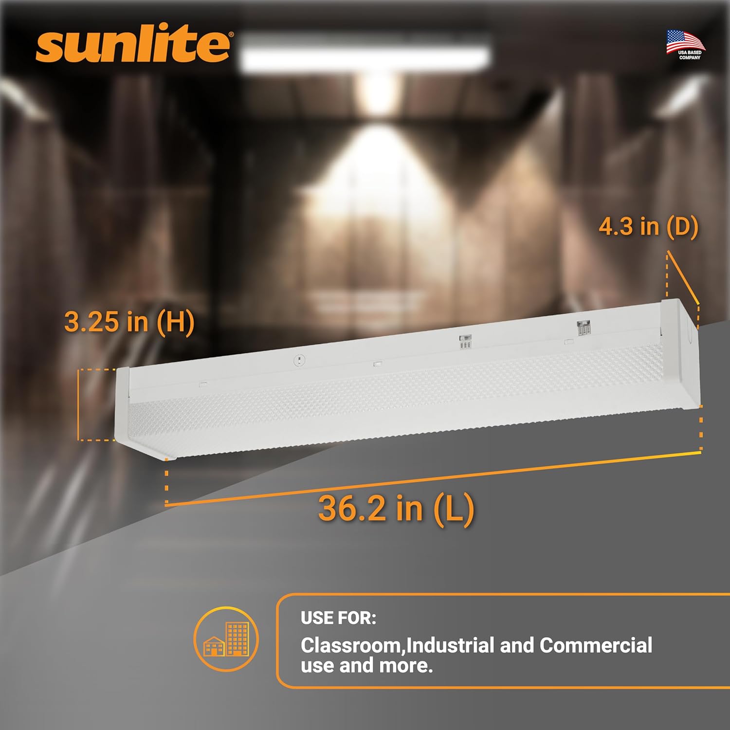 Sunlite 2-Foot Linear Wraparound Light Fixture, Power Selectable 10W/15W/18W, 1150-2070 Lumens, Color Selectable 30K/40K/50K, Dimmable, 110 Degree Beam Angle, 90 CRI, 120-277V, ETL & DLC Listed