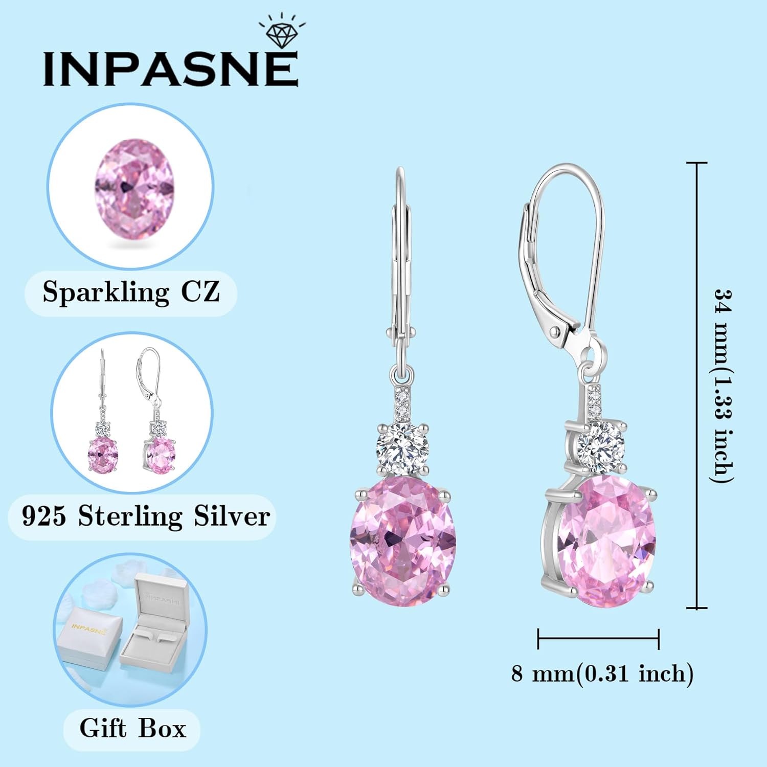 Oval Dangle Drop Earrings for Women 925 Sterling Silver Leverback Earrings Birthstone Jewelry Gifts for Her - Image 6