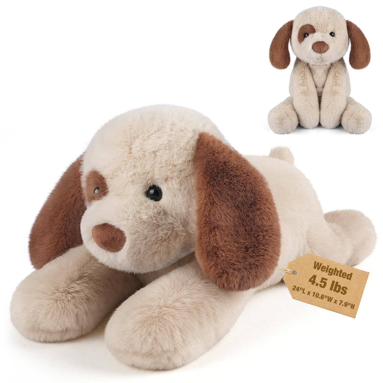 Bobbie & Laxi 24" & 4,5 lbs schweres Plüschtier für Hunde, kuschelig weiches Plüschtier als Begleiter für Kinder, großes Kuscheltier mit abnehmbarem Keramsitbeutel, Geschenk für Erwachsene und Kinder