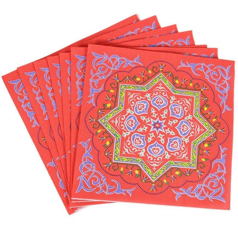 Hrippy Red 20Pcs Eid Mubarak Decorations Muslim Ramadan Paper Napkins 33 * 33Cm Disposable Serviettes Dinnerware For Home Party Tableware Decor