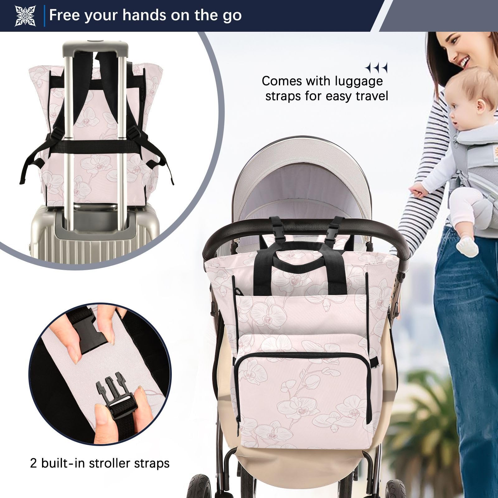 Baby Essentials - Borsa per pannolini, motivo: orchidea