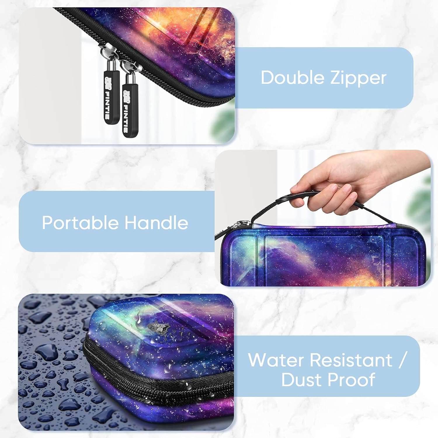 Fintie Carrying Case for Nintendo Switch OLED Model 2021/Switch 2017, [Shockproof] Hard Shell Protective Cover Travel Bag w/10 Game Card Slots for Switch Console Joy-Con & Accessories, Galaxy : Video Games