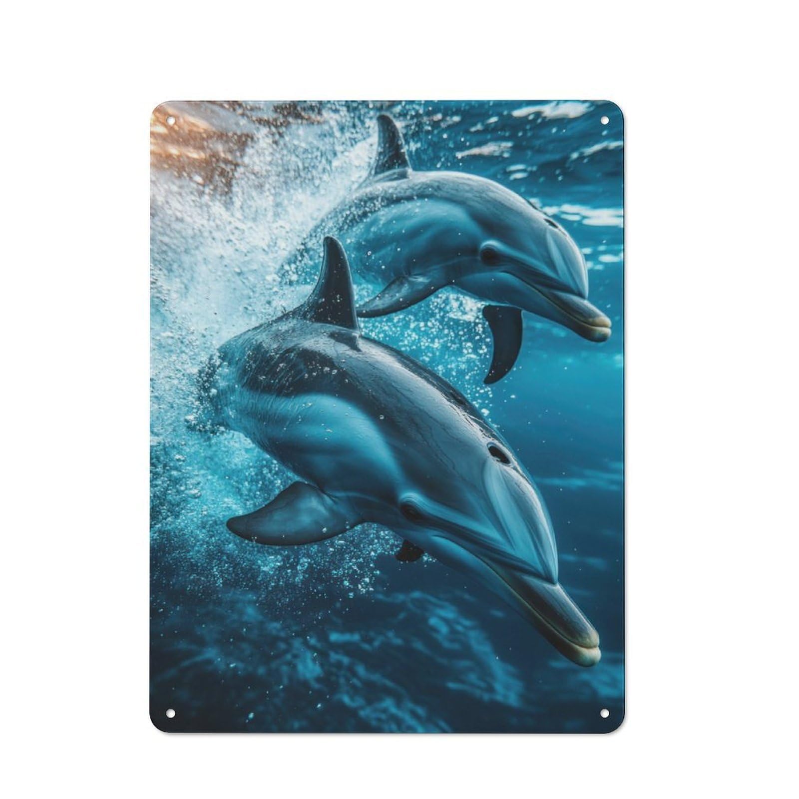 Junmoney Dolphins Underwater Tin Sign 40X30cm For Workshop Wall, Rustic Wall Decor, Suited To Workshop Decor Fans