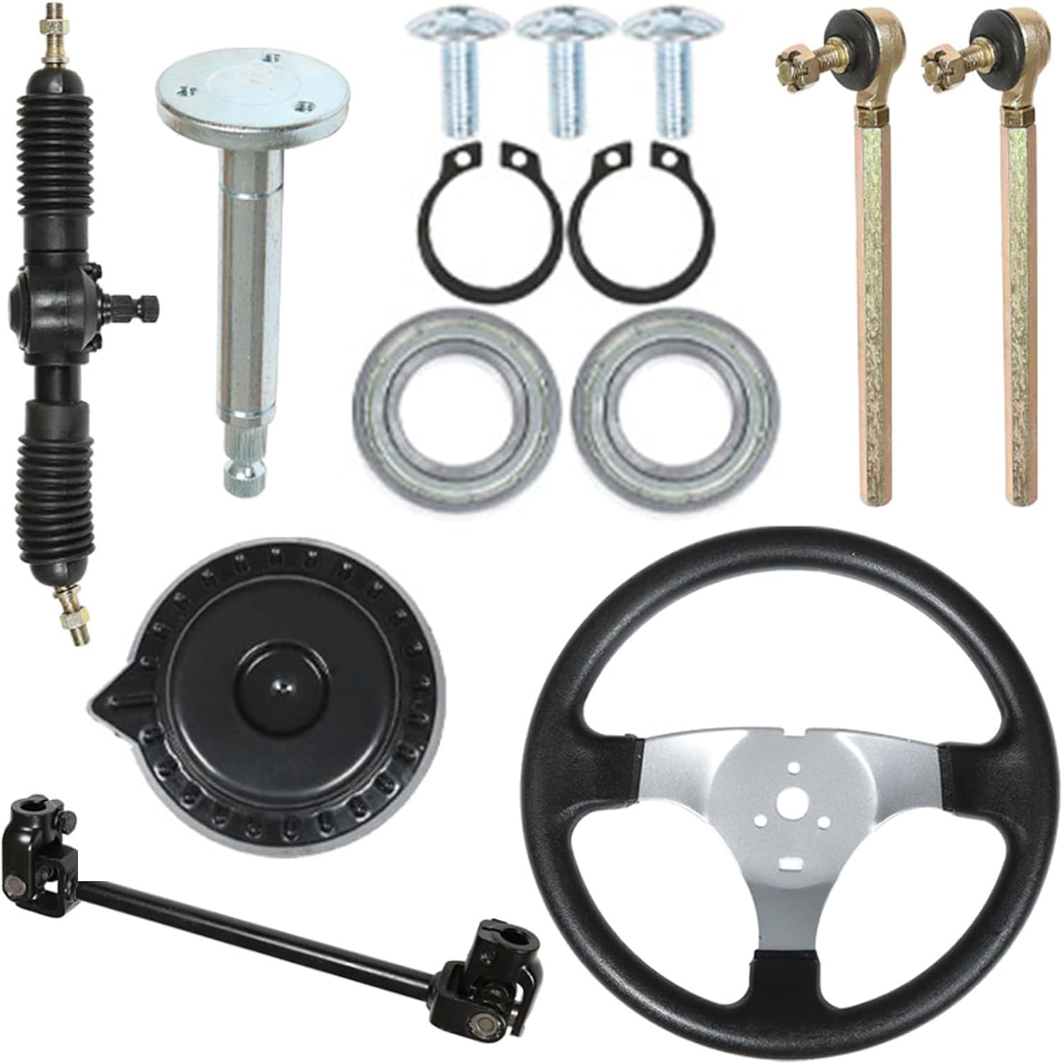 munirater 300mm Steering Wheel Steel Kit 320mm Gear Rack Pinion Adjustable Shaft Set Replacement for 110CC Go Kart
