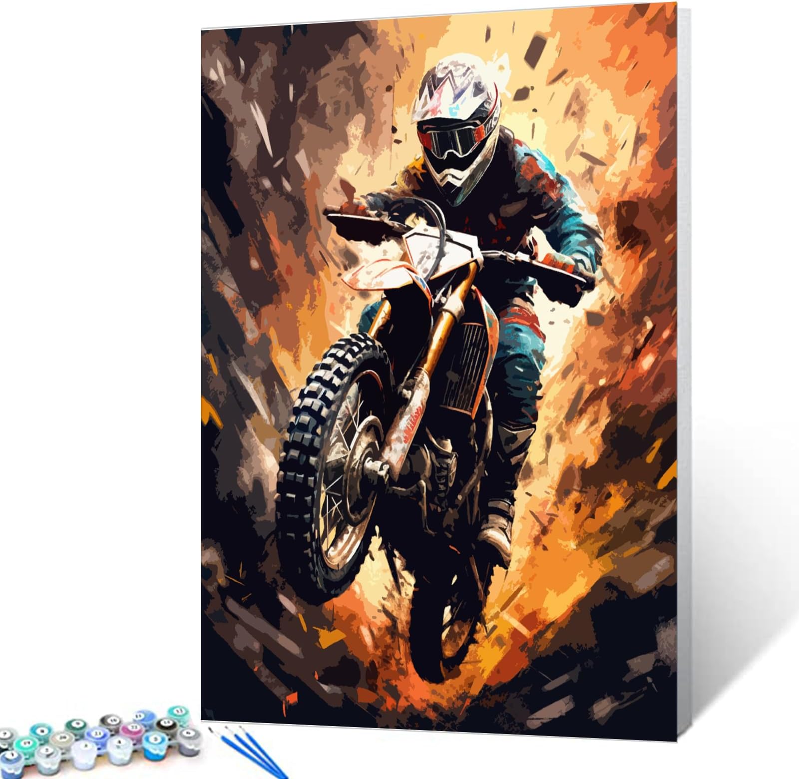 Motorbike Racing Painting Graffiti Motor Bike/Car Paint by Number Kits 16 x 20 inch Canvas DIY Motorcyclist Offroad Oil Painting for Kids Adults Beginner with Brushes and Acrylic Art(Frameless)