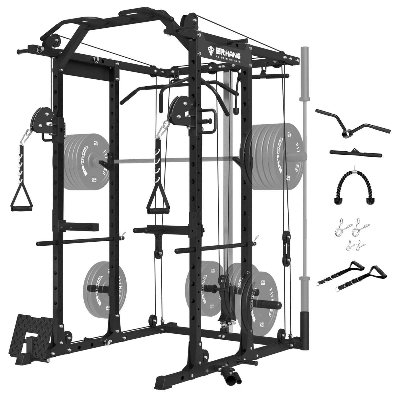 ER KANG Power Cage, PC06 1500LBS Power Rack with Cable Crossover System, Multi-Function Workout Cage, Squat Rack Home Gym(Black Power Cage Only)