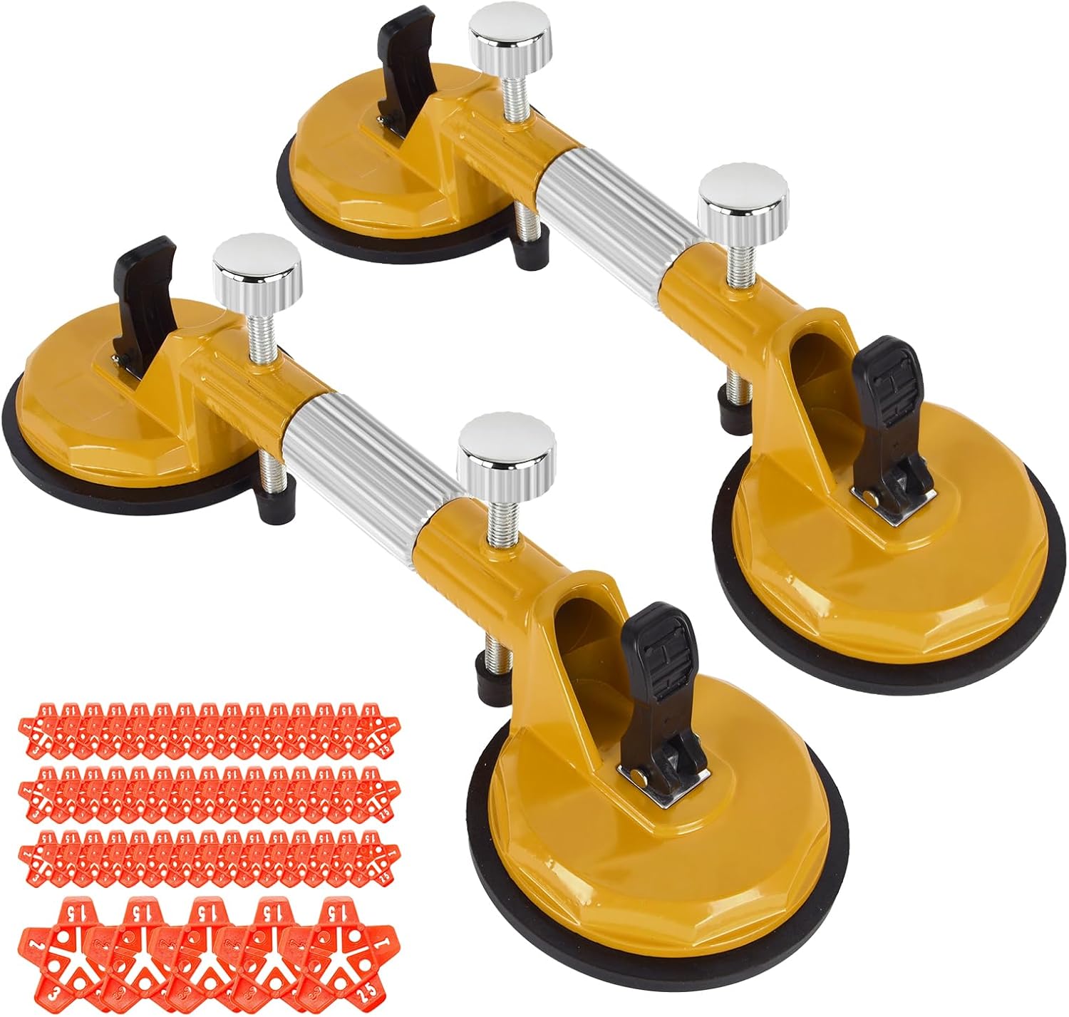 UpJiaflarish Granite Tools - Tile Suction Cup Tool Set - Seam Setter, for Flat Setting & Repairing, Suitable for Tile of Granite, Marble, Stone, Slab & Glass & Smooth - Flat Floor(1pcs * Yellow)