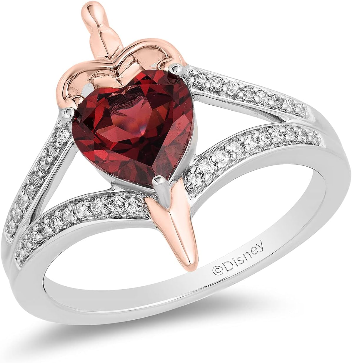 Jewelili Enchanted Disney Fine Jewelry Sterling Silver and 10K Rose Gold 1/10 Cttw Diamond Evil Queen Ring