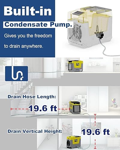 Miniatura 4 de ALORAIR Deshumidificador comercial de 180 pintas con bomba de control WiFi inteligente, Storm SLGR 850X deshumidificador industrial para restaurar