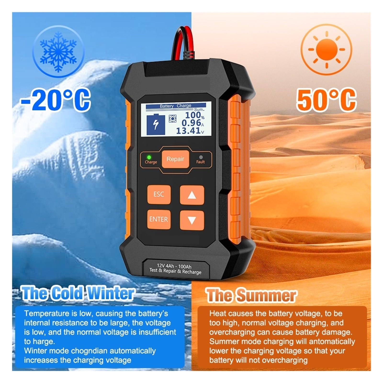 Tester per batterie, KW520 10A 5A Tester professionale per batterie auto | Offre test di tensione, analisi della capacità; ideale per batterie di auto, camion e moto.