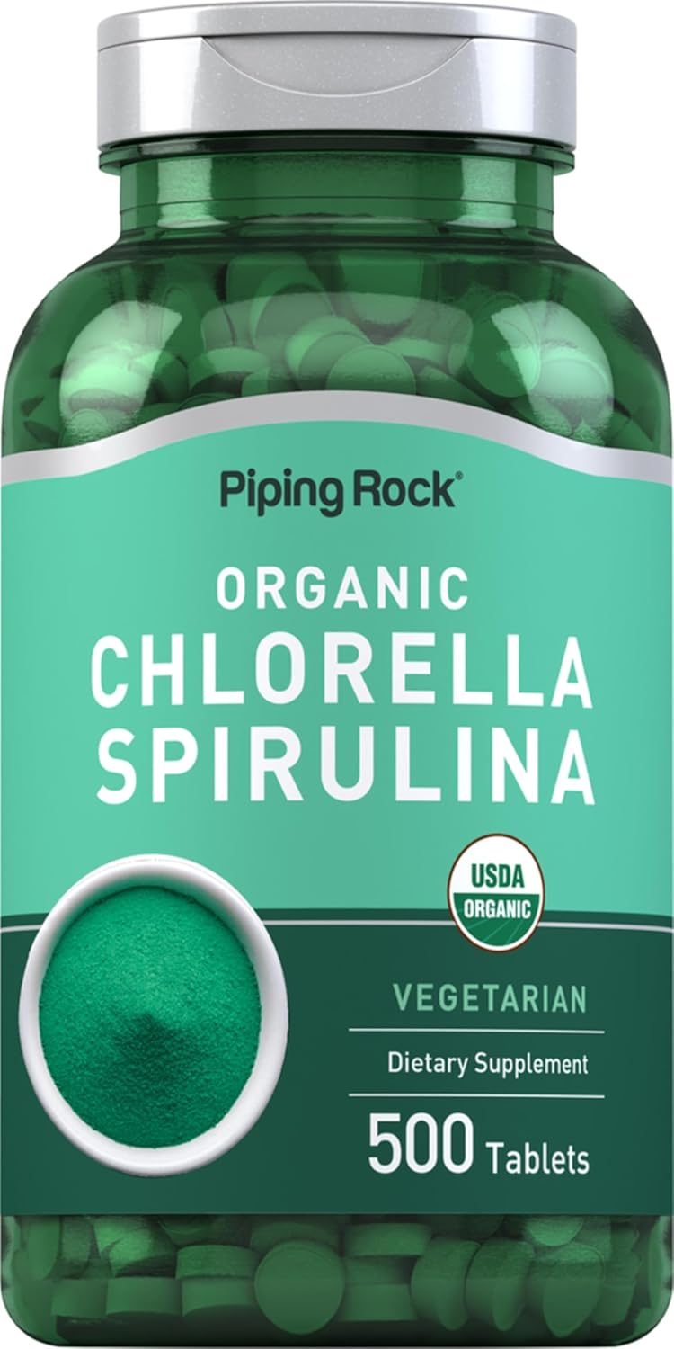 Piping Rock Chlorella Spirulina Organic | 500 Tablets | Vegetarian Pills | Non-GMO, Gluten Free Supplement Piping Rock Chlorella Spirulina Organic | 500 Tablets | Vegetarian Pills | Non-GMO, Gluten Free Supplement