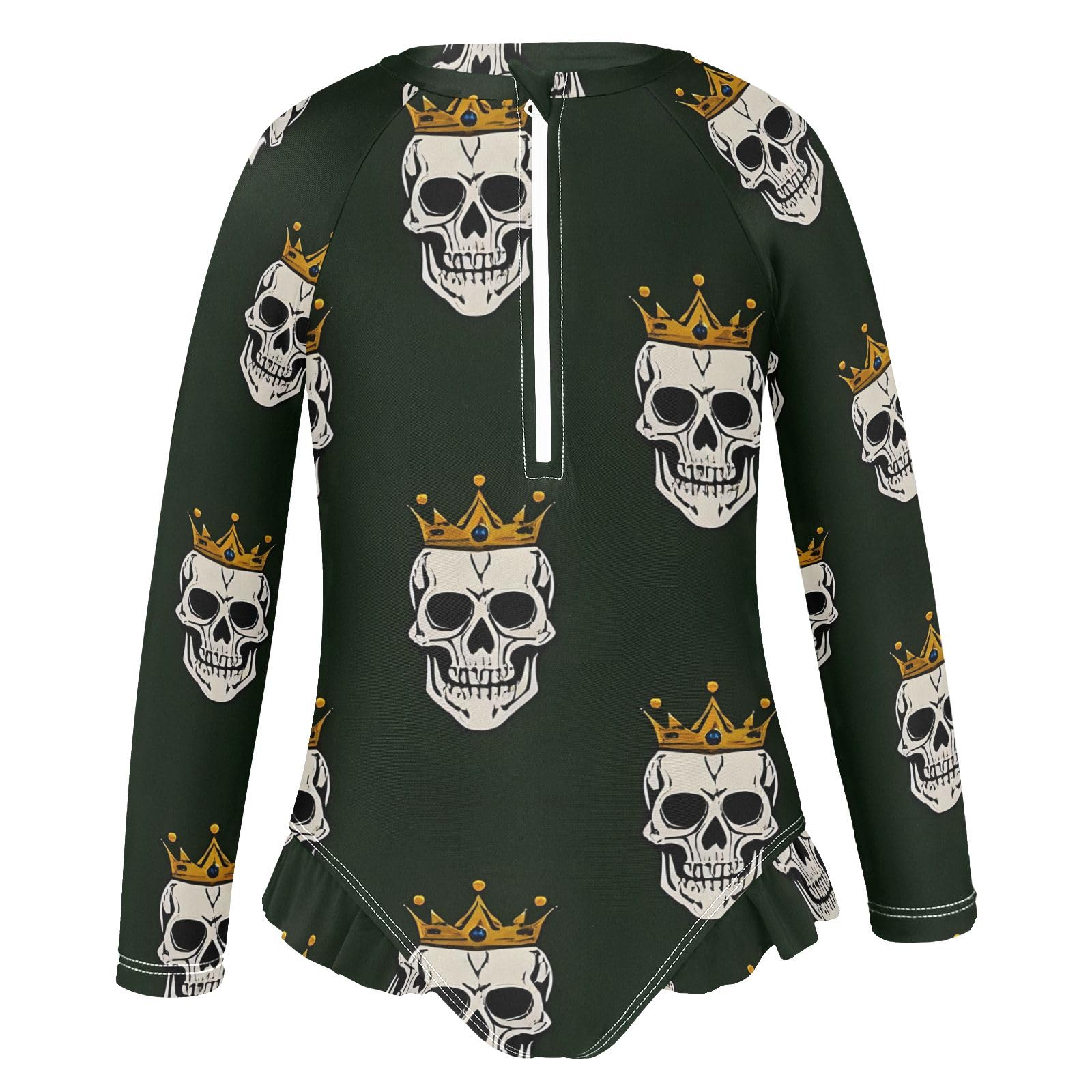 ALAZA Swimsuit for Girls Long Sleeve Rashguard Bathing Suit Skull Head Crown Quick Dry 4T