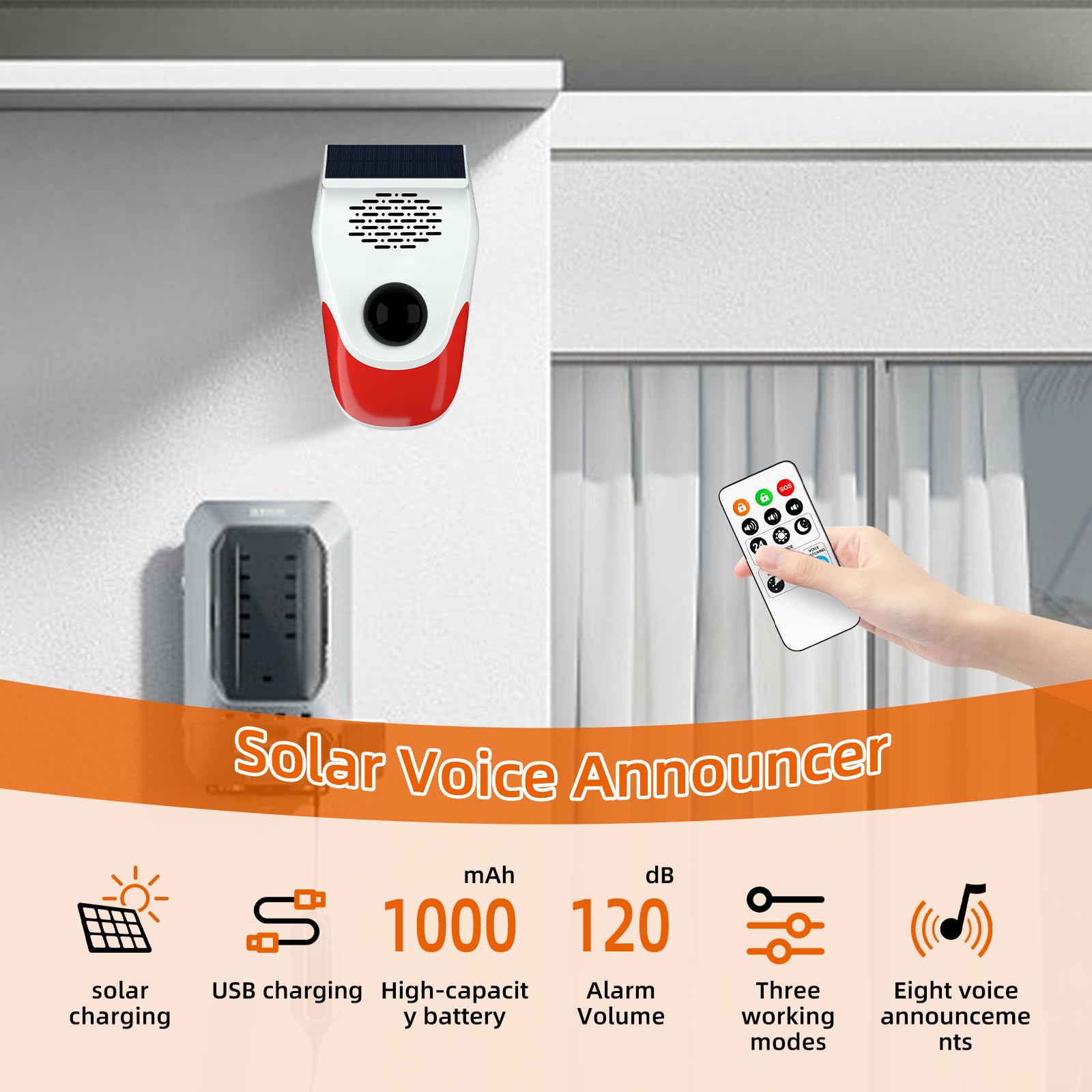 Bewegungsmelder Alarm,CEIEVER Bewegungssensor mit Fernbedienung Anti-Diebstahl Alarmanlage mit 3 Arbeitsmodi Sonnenenergie Bewegungsmelder Aussen für Haus, Wohnmobil, Wohnung,Auto,Garage,Büro