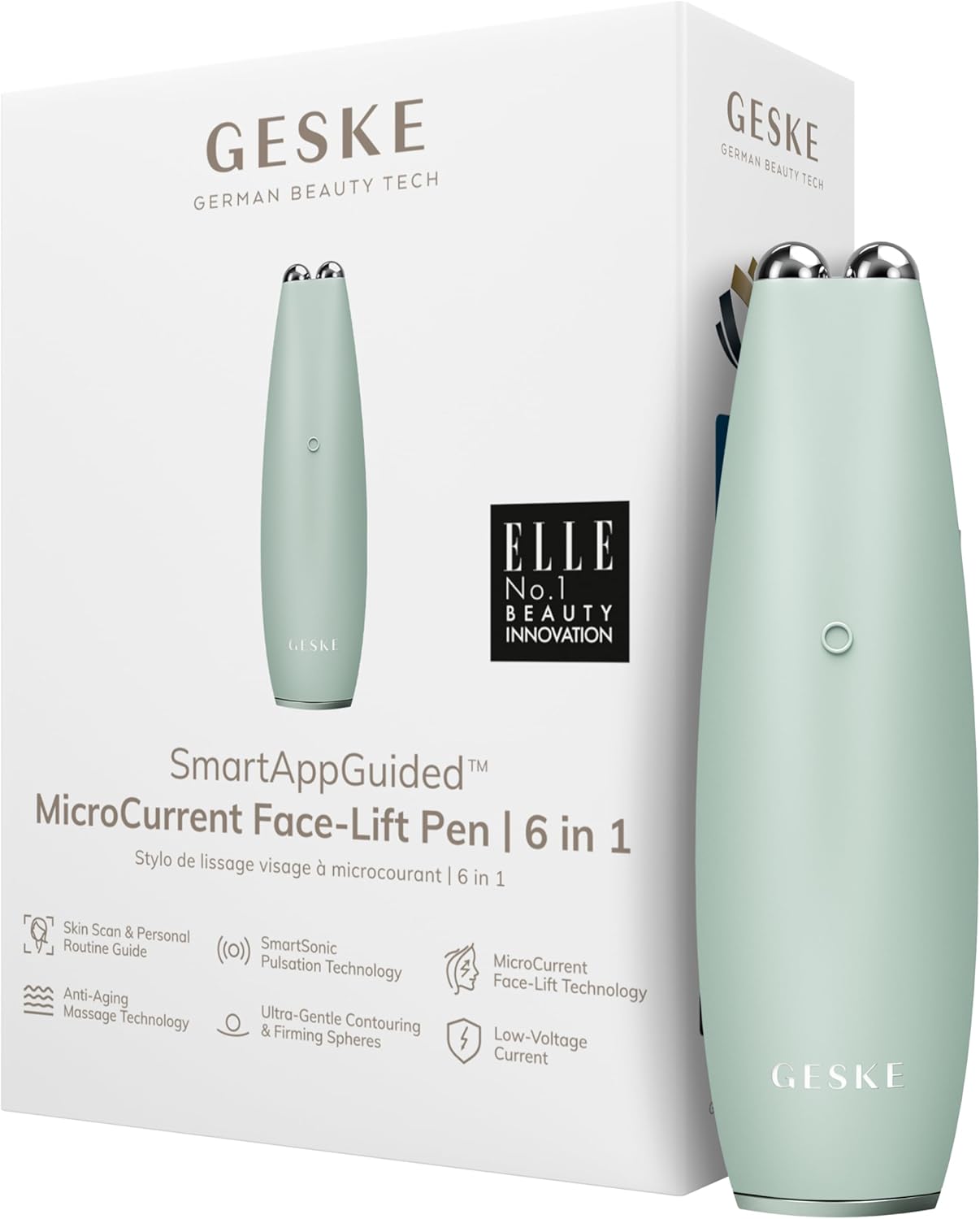 GESKE | SmartAppGuided™ MicroCurrent Face-Lift Pen | 6 in 1 | Tools voor huidverzorging | Anti-aging apparaat | Facelift | Jonge huid zonder rimpels | Gezichtsapparaat