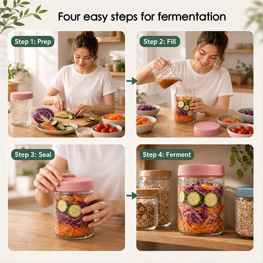 Overnight Oats - Juego de 6 tarros de cristal con tapa y cuchara (475 ml)