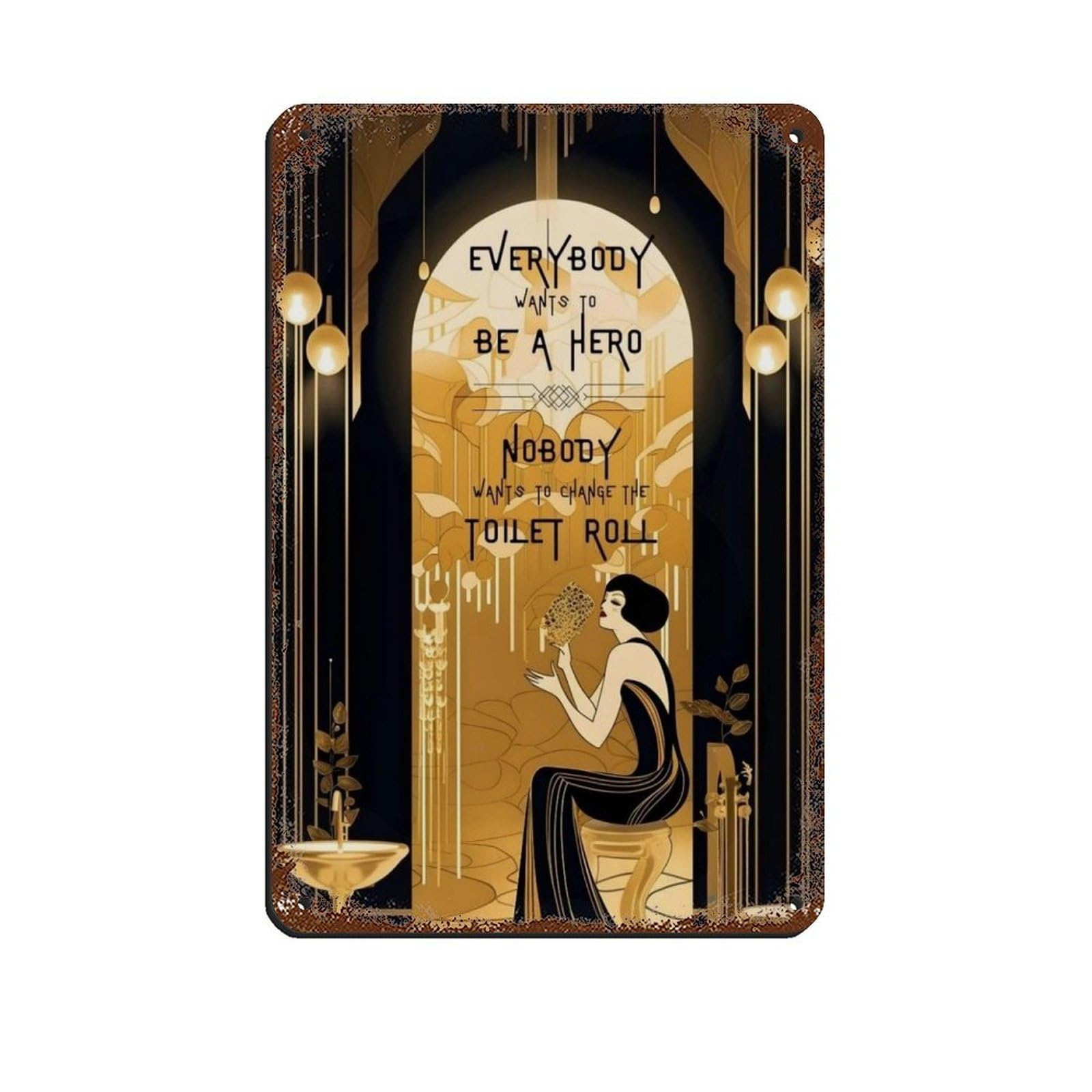 Bathroom Art Deco Tin Sign Vintage Metal Pub Club Cafe Bar Home Wall Art Decoration Poster Retro 8x12inch(20x30cm)