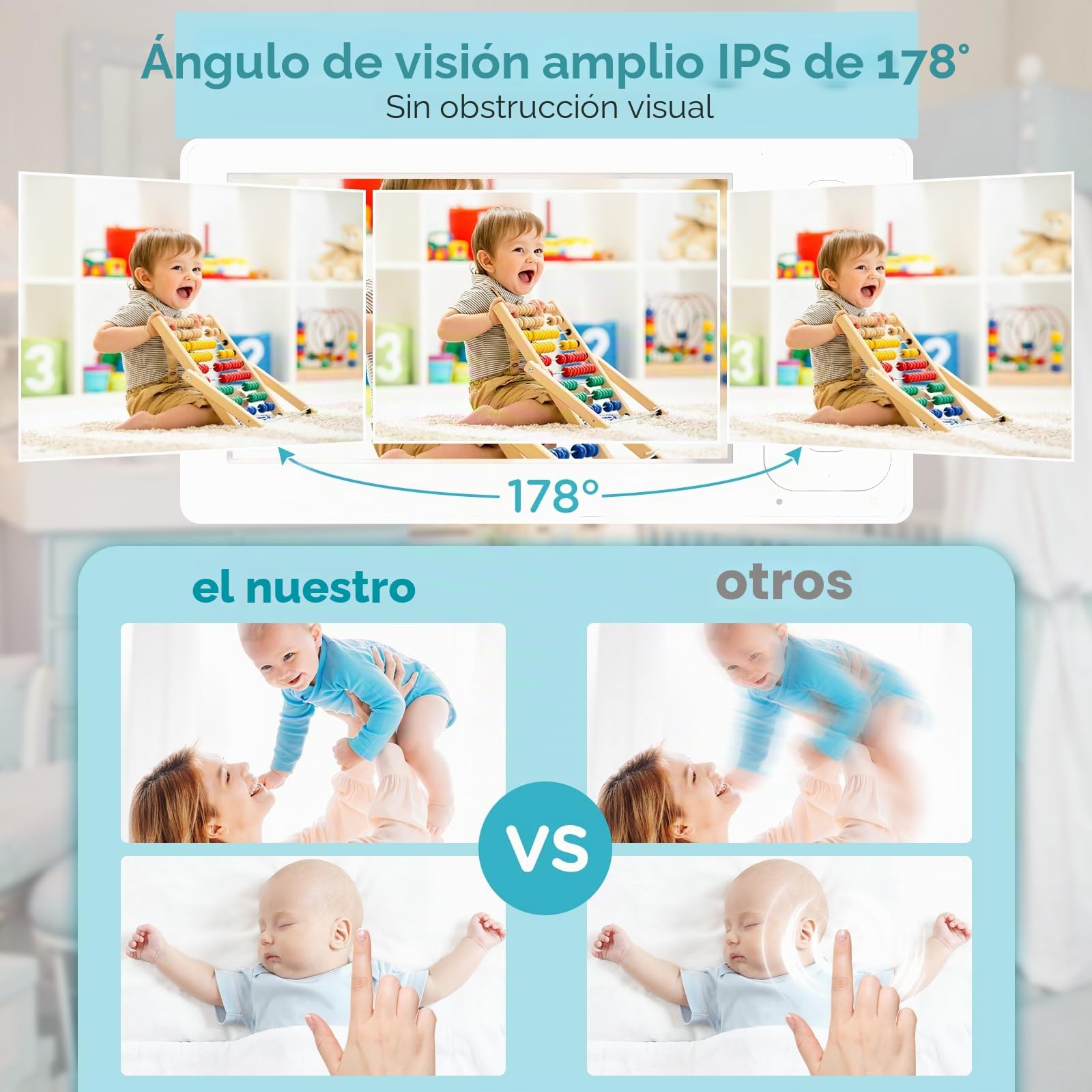 Monitor de bebé actualizado con batería de 29 horas, monitor de video IPS de pantalla dividida de 4.3 pulgadas con dos cámaras y audio, panorámica/inclinación/zoom remoto, conversación bidireccional