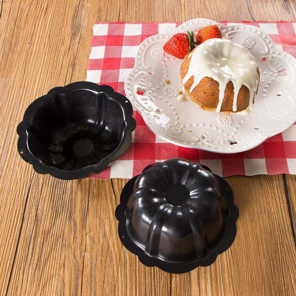 Webake Set di 4 Stampo Kugelhopf Stampi per Torte in Acciaio al Carbonio ø11 cm Tazzina per Flauto Antiaderente per Torte con Incisione a Vortice