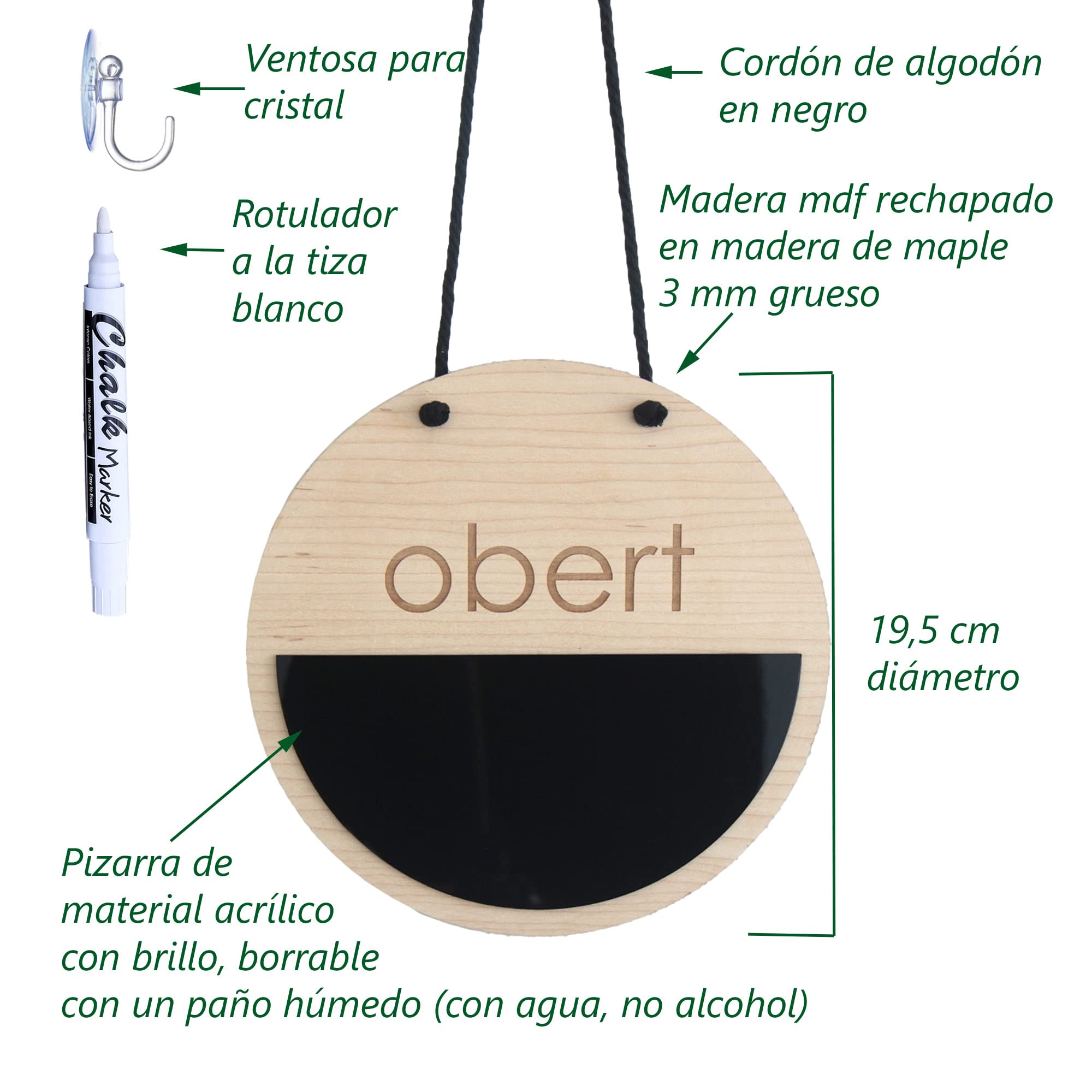 Cartel Obert Tancat con Pizarra para Tiendas, Negocios, Cartel de Horario Comercial, Fabricado en España
