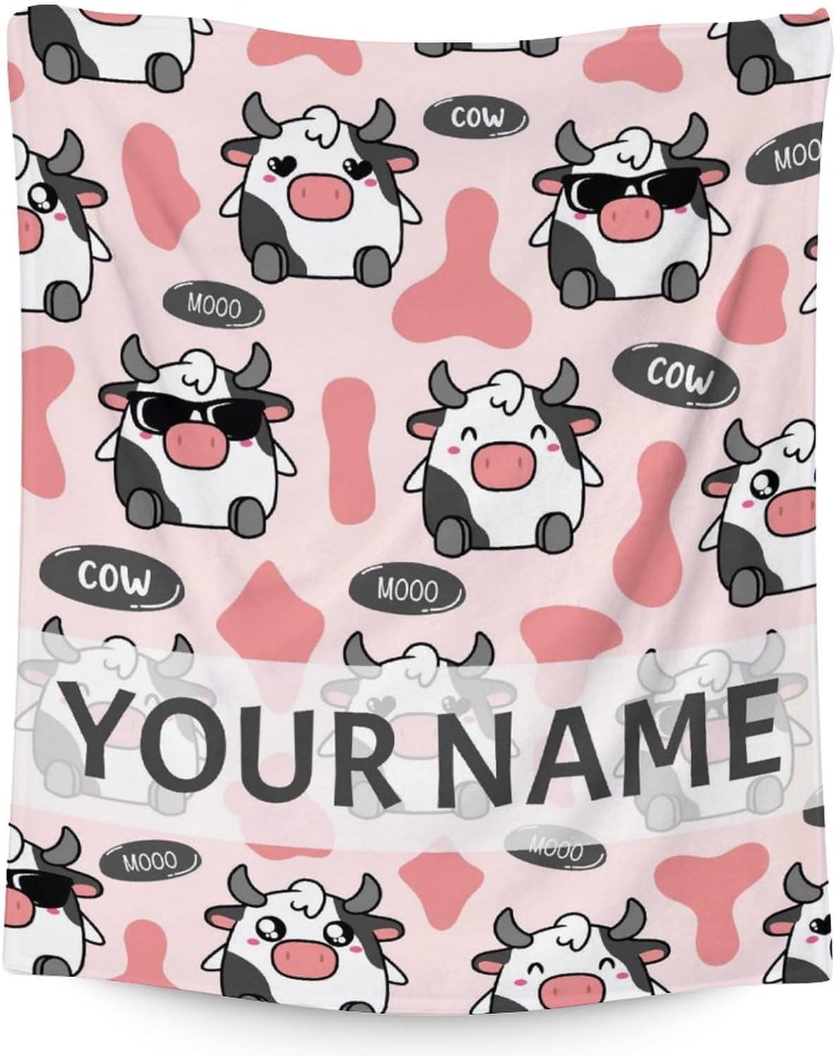 Personalized Cow Blanket for Cow Lovers - 40x50 Inches - Soft Fuzzy Cozy Blankets Gift for Christmas - Pink Cute Throw Blanket for Couch, Living Room & Office