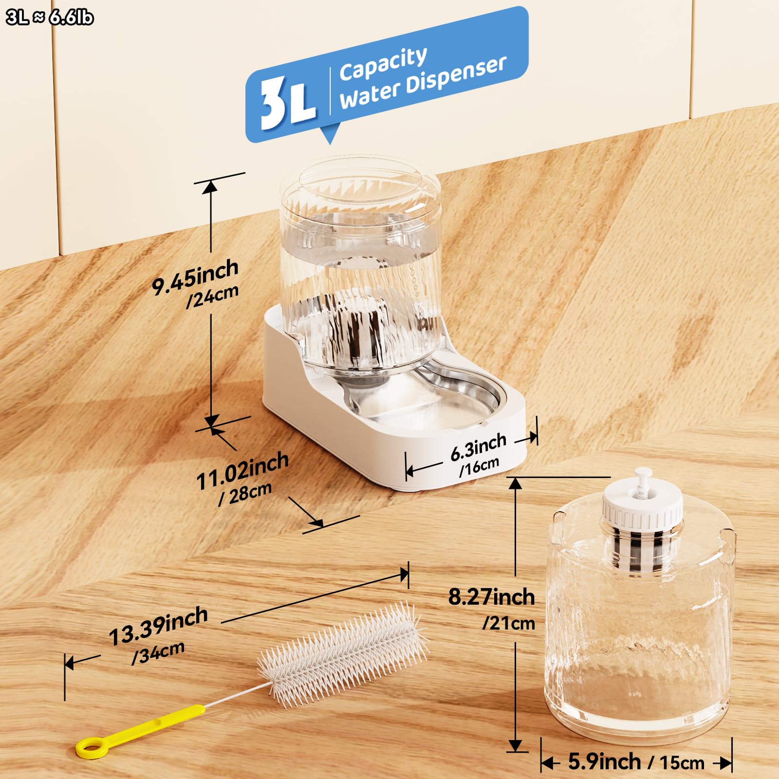 JUNSPOW Distributore automatico di acqua per gatti con ciotola in acciaio inossidabile, dispenser di acqua per cani e gatti regolabili