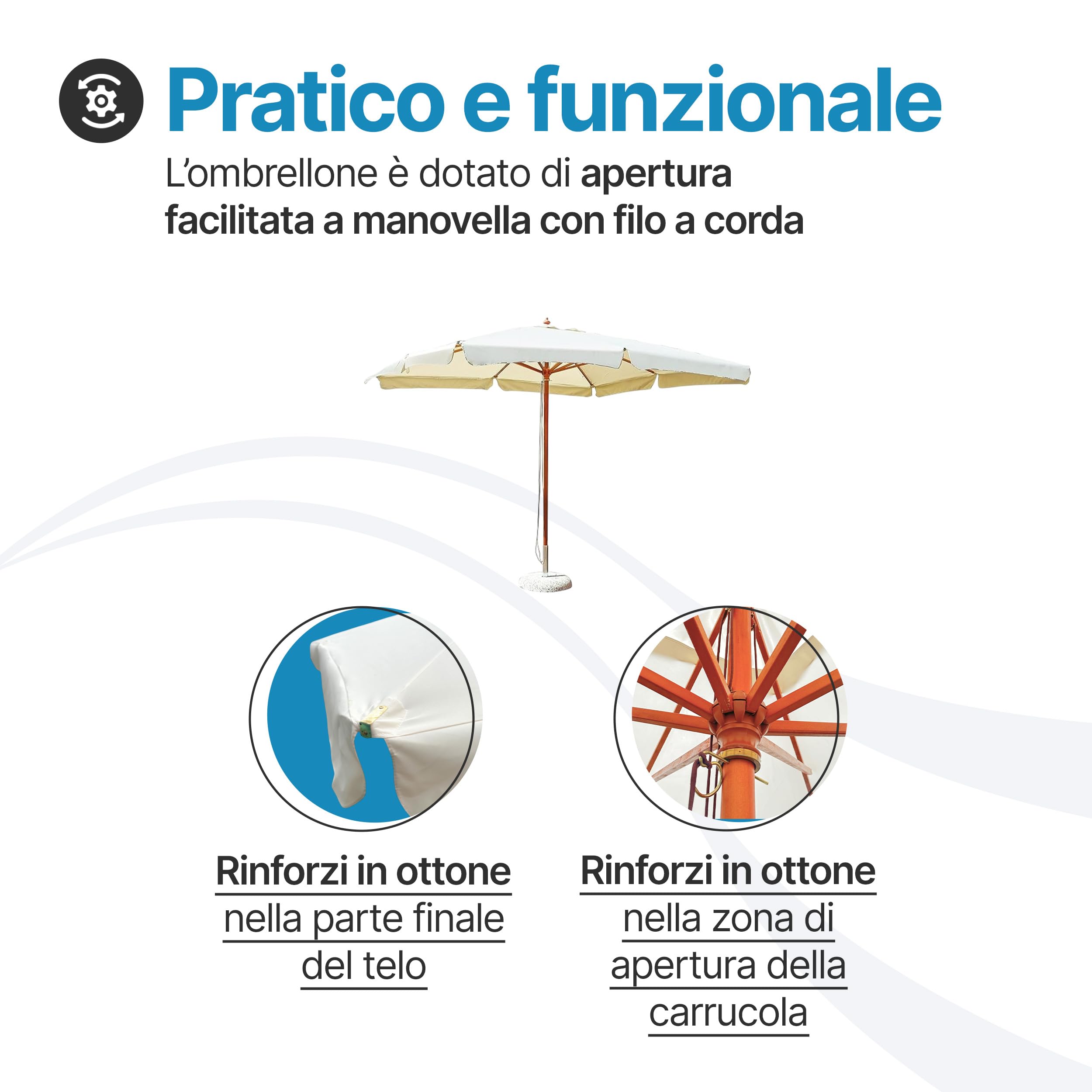 Tomaino - Ombrellone Da Giardino 3x4 cm Quadrato Lux - Ombrellone da Esterno con Apertura a Carrucola - Telo Antivento in Poliestere Resistente Resinato 180gr