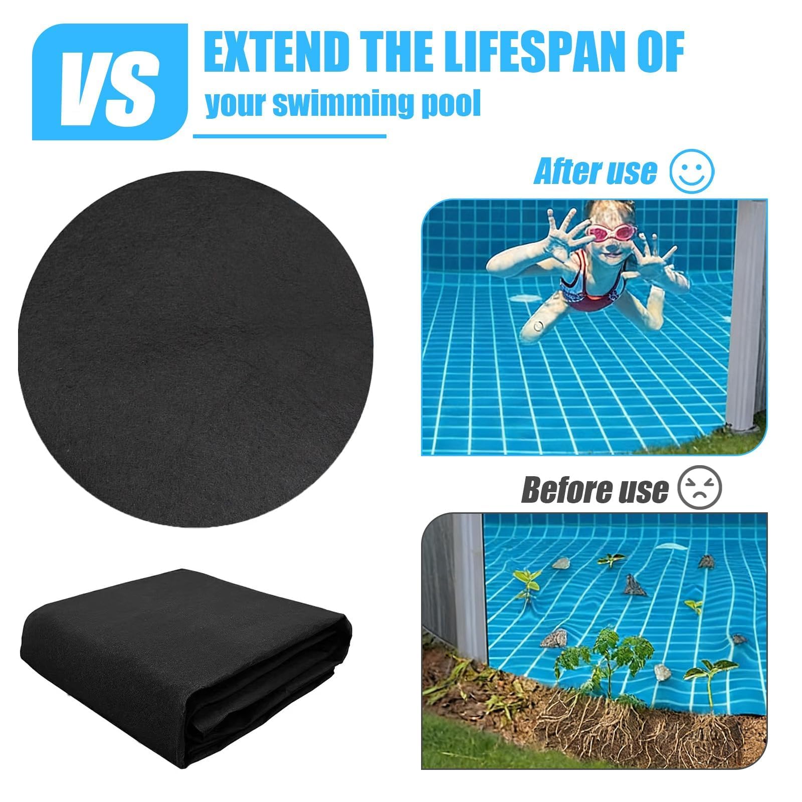 MeYuxg Poolunterlage Rund, 305CM Pool Bodenplane Bodenmatte, rutschfeste Pool Unterlage Schutzboden Rund, Faltbarer Outdoor Pool Bodenschutzmatte Für Outdoor Swimmingpool (Ø305CM)